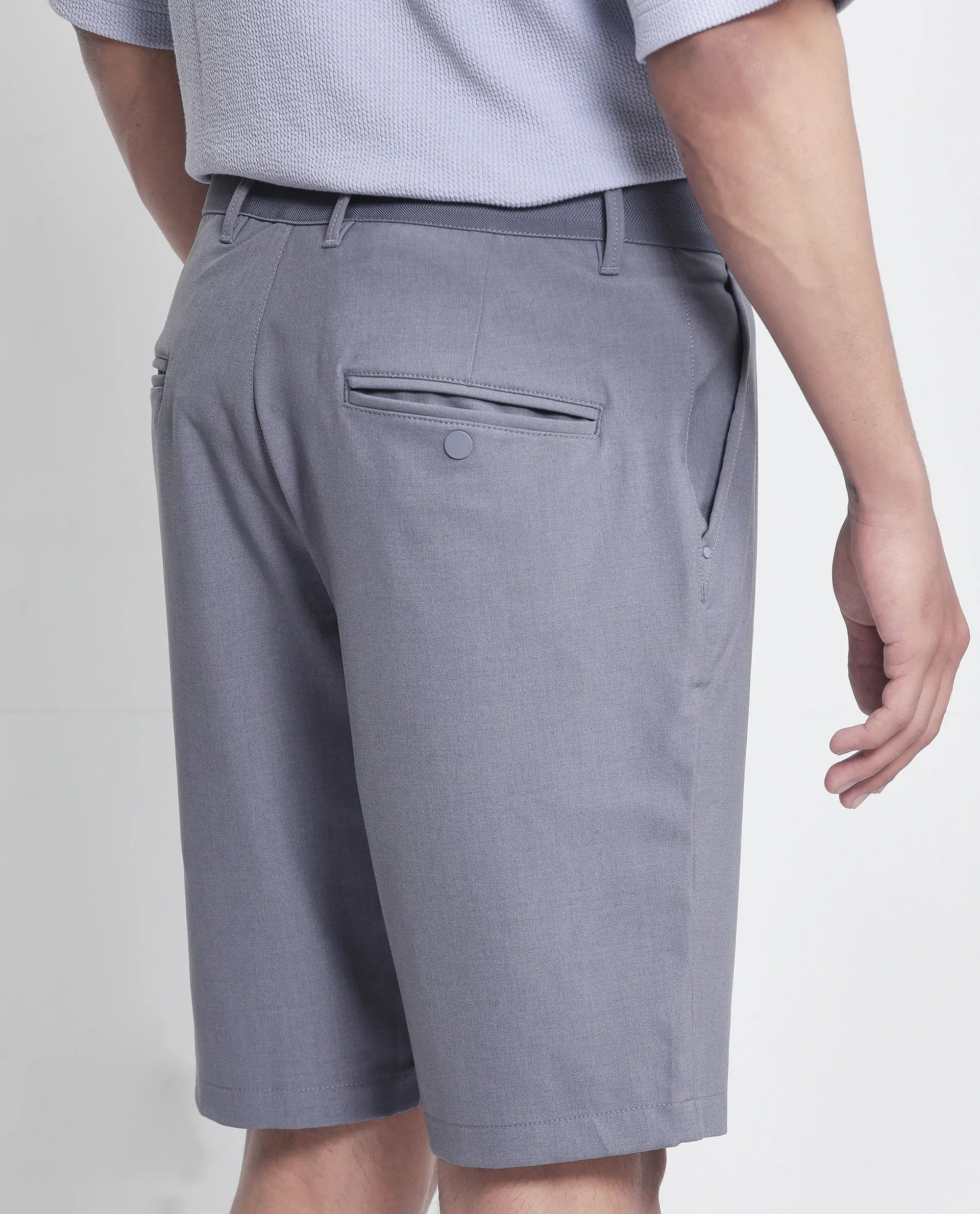Rare Rabbit Men's Drivo Dusky Purple Cotton Blend Plain Regular Fit Shorts