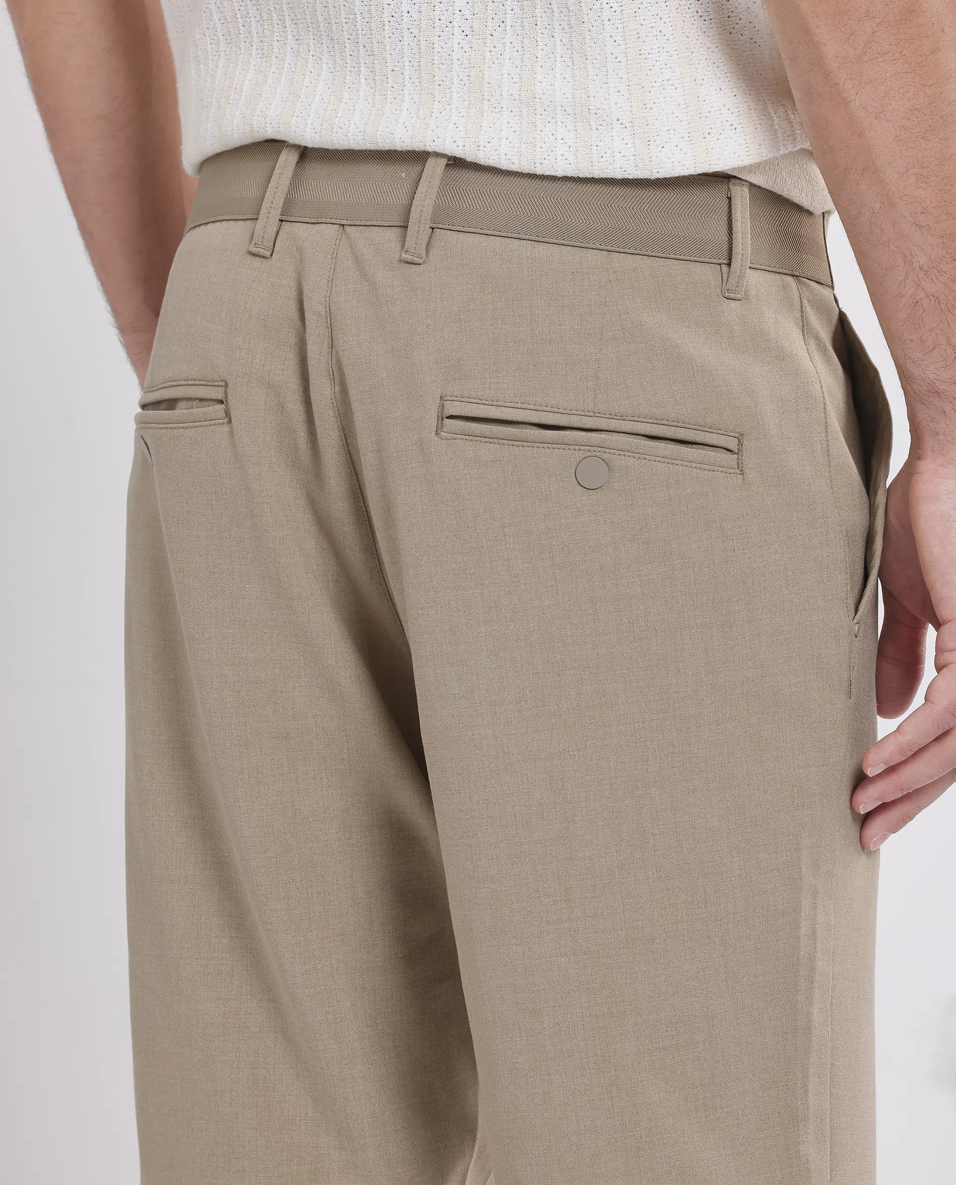 Rare Rabbit Men's Drivo Khaki Cotton Blend Plain Regular Fit Shorts