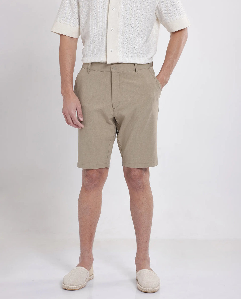 Rare Rabbit Men's Drivo Khaki Cotton Blend Plain Regular Fit Shorts
