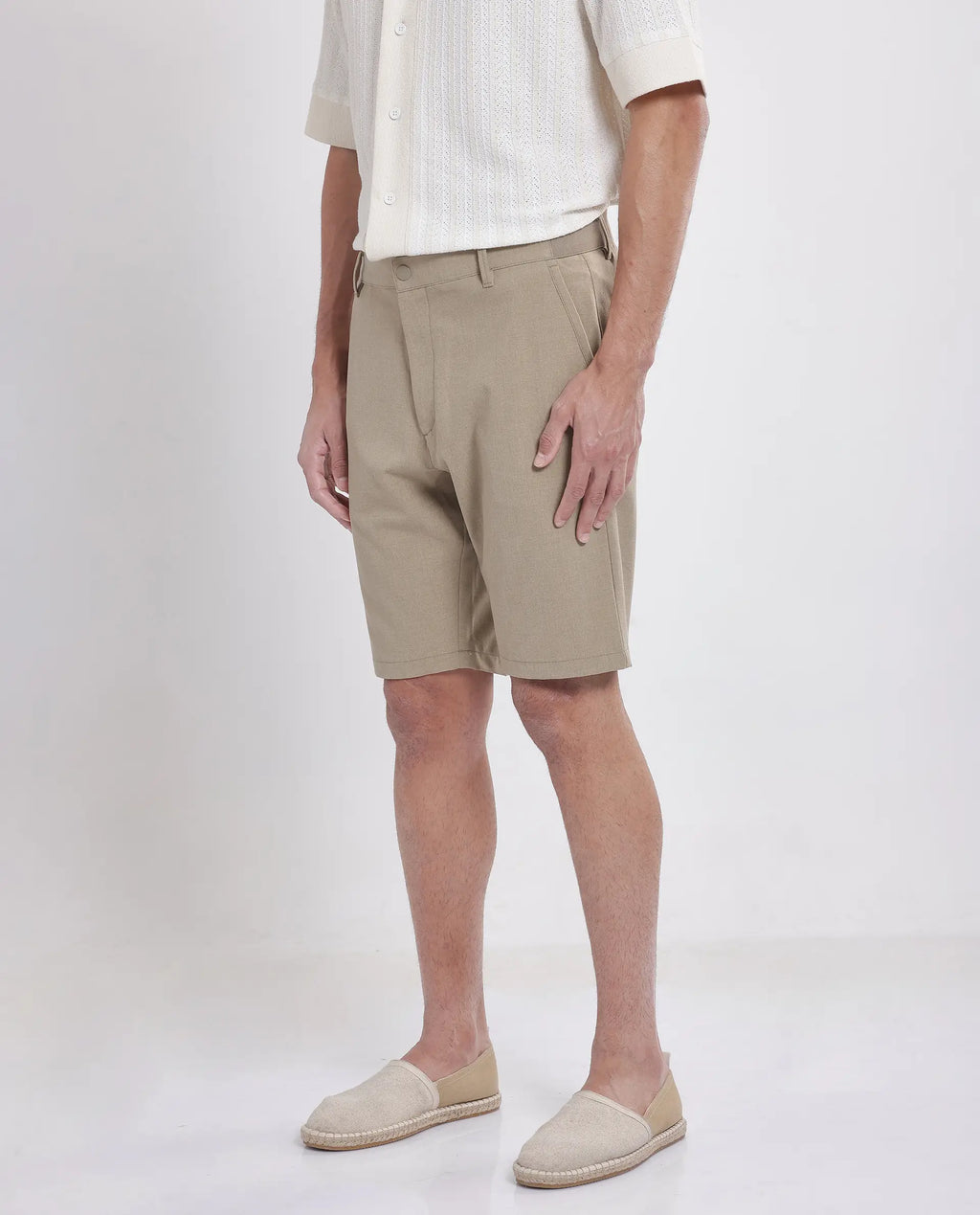 Rare Rabbit Men's Drivo Khaki Cotton Blend Plain Regular Fit Shorts