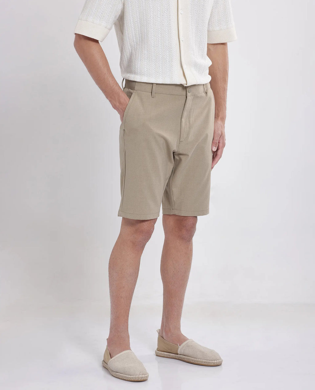 Rare Rabbit Men's Drivo Khaki Cotton Blend Plain Regular Fit Shorts