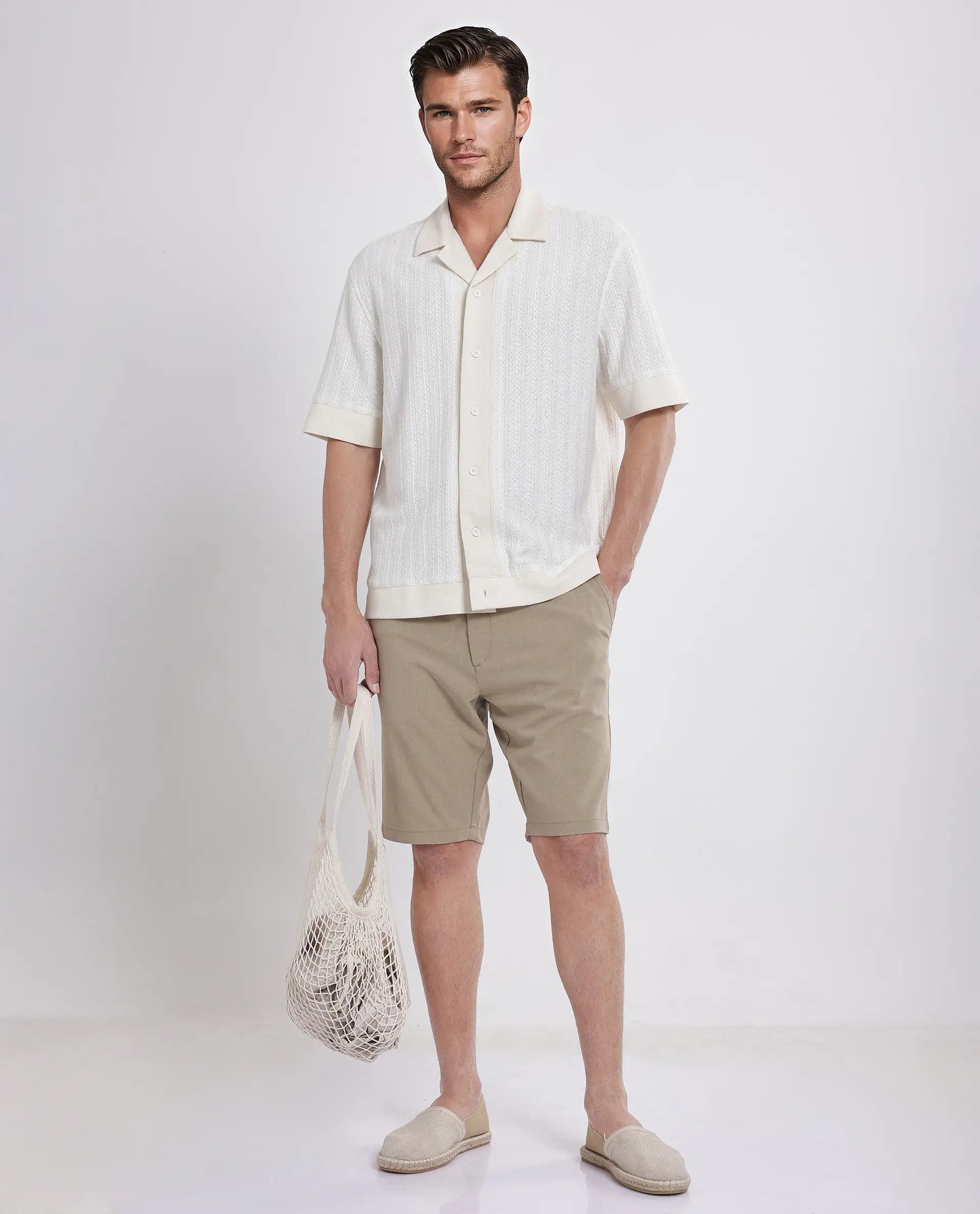 Rare Rabbit Men's Drivo Khaki Cotton Blend Plain Regular Fit Shorts