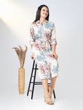 Women's Cream Floral Print Shirt Dress with Belt