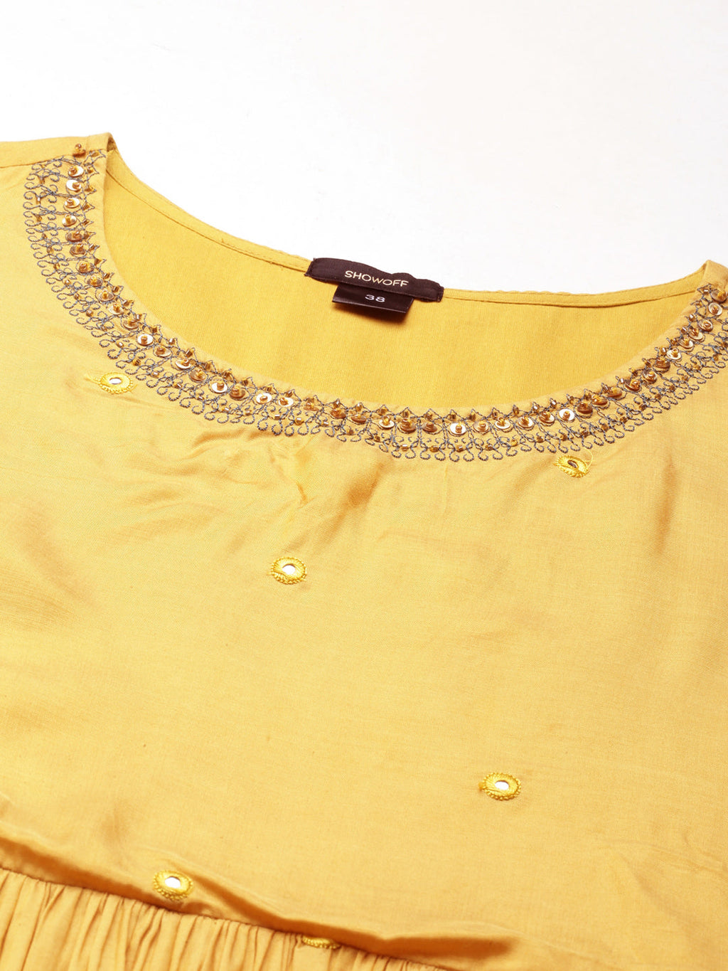 Women's Mustard Embellished Mirror Work Sequinned Anarkali Kurta with Dupatta