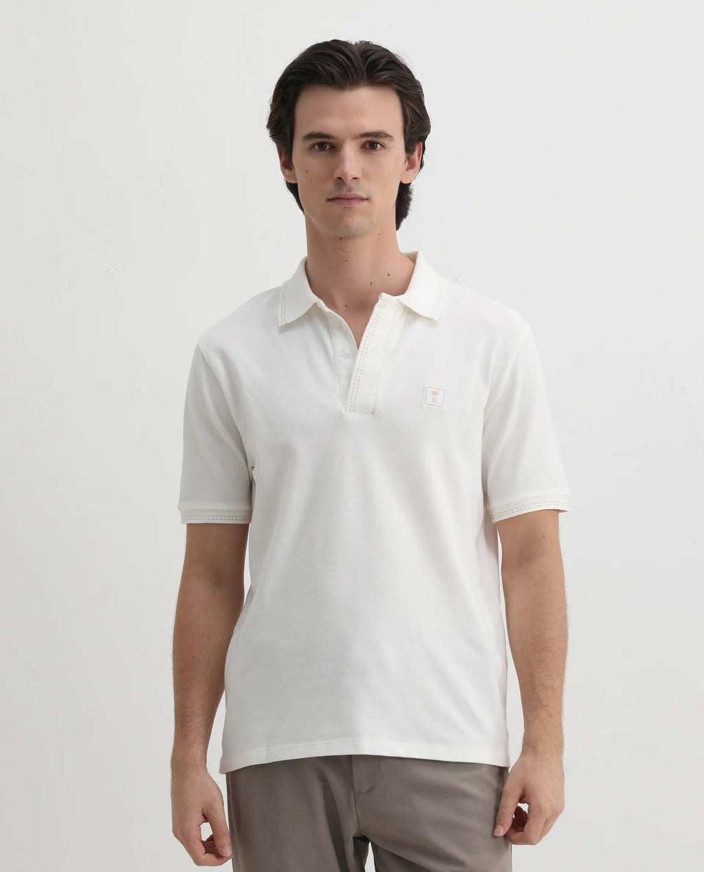 Rare Rabbit Men's Dylan White Cotton Blend Plain Regular Fit Half Sleeve Polo