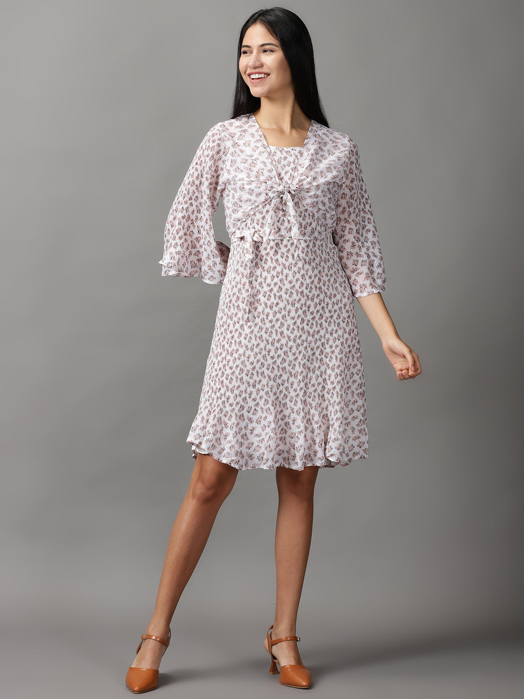 Women's Off White Floral Fit & Flare Dress