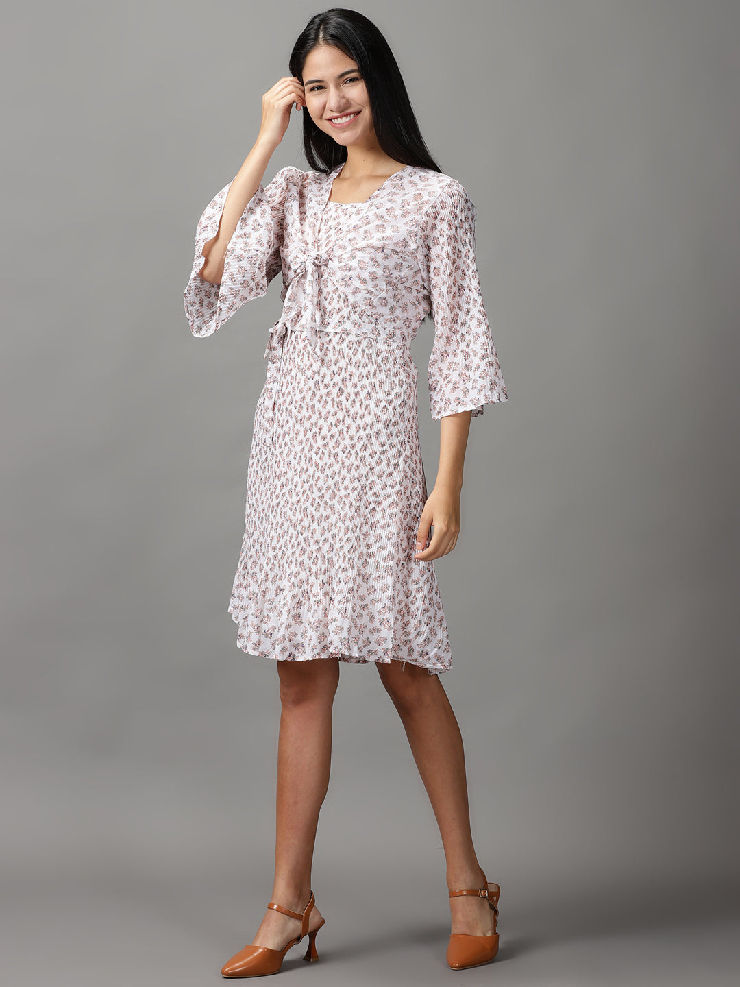 Women's Off White Floral Fit & Flare Dress