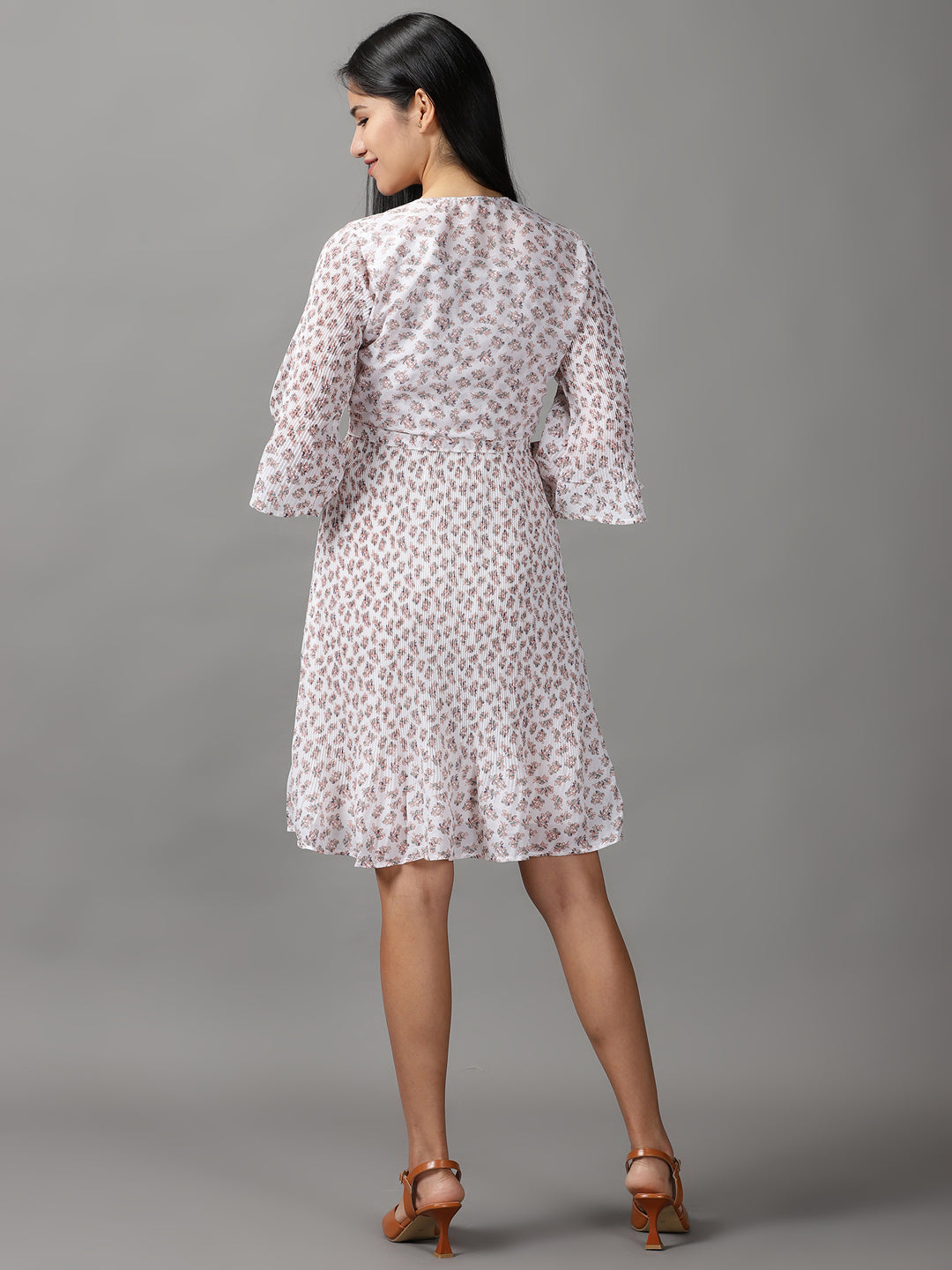 Women's Off White Floral Fit & Flare Dress