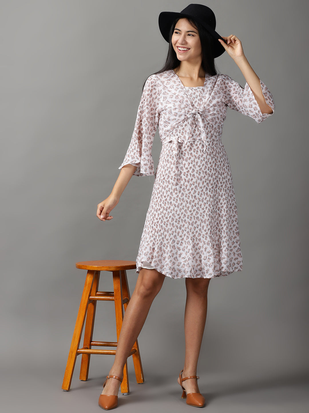 Women's Off White Floral Fit & Flare Dress