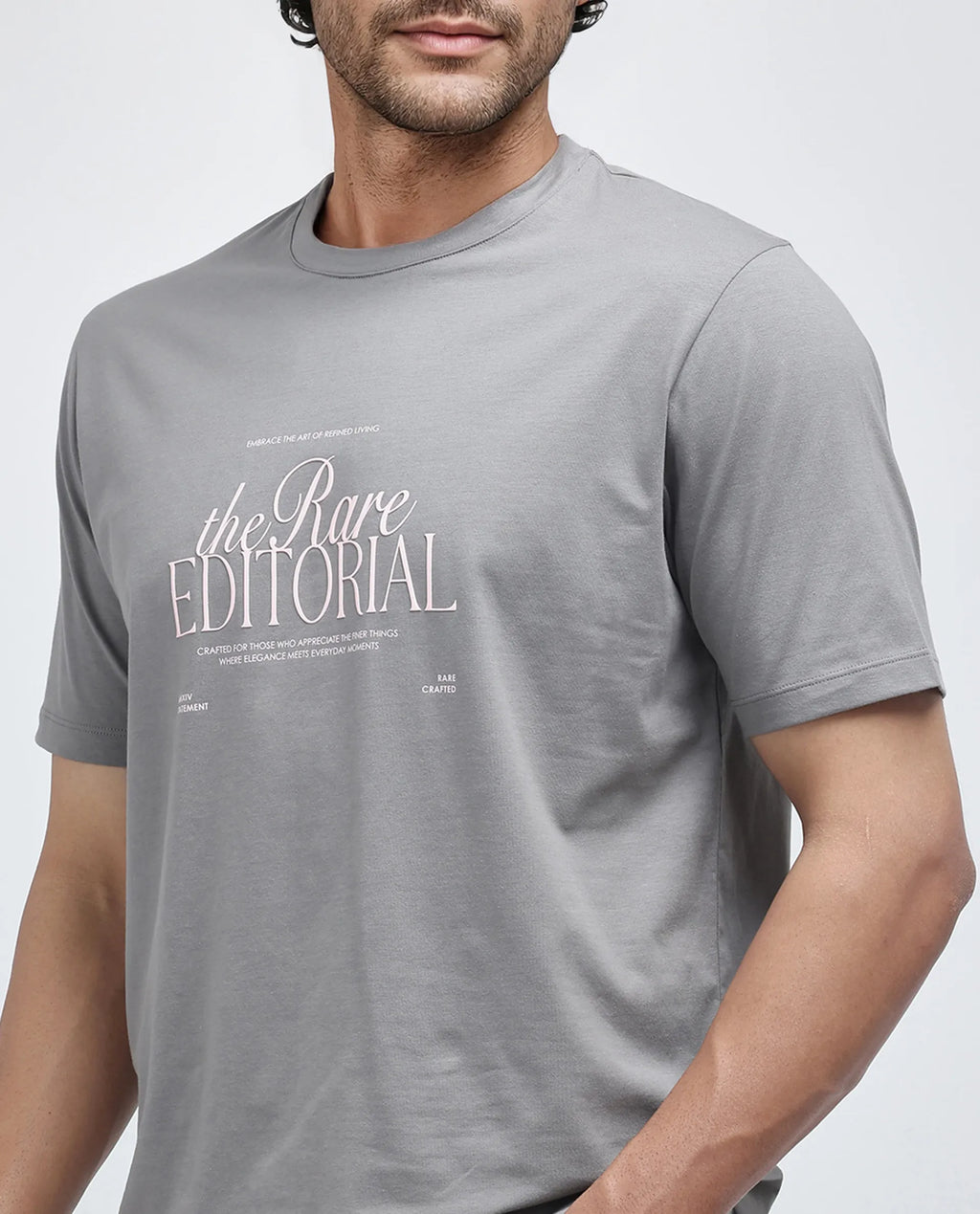 Rare Rabbit Men's Edit Dusky Grey Cotton Blend Graphic Print Regular Fit Half Sleeve Crew Neck T-Shirt