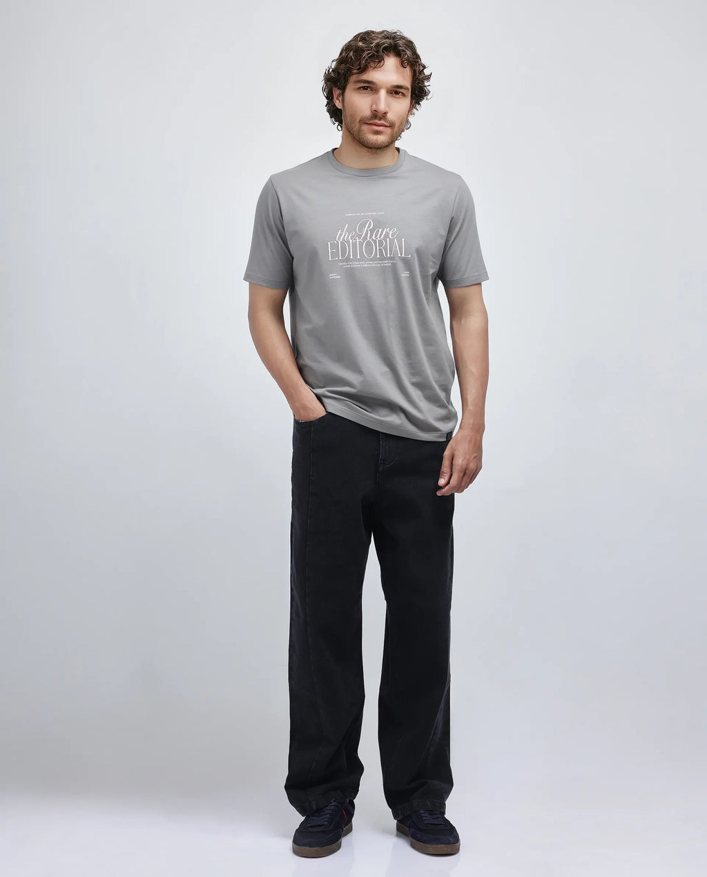 Rare Rabbit Men's Edit Dusky Grey Cotton Blend Graphic Print Regular Fit Half Sleeve Crew Neck T-Shirt
