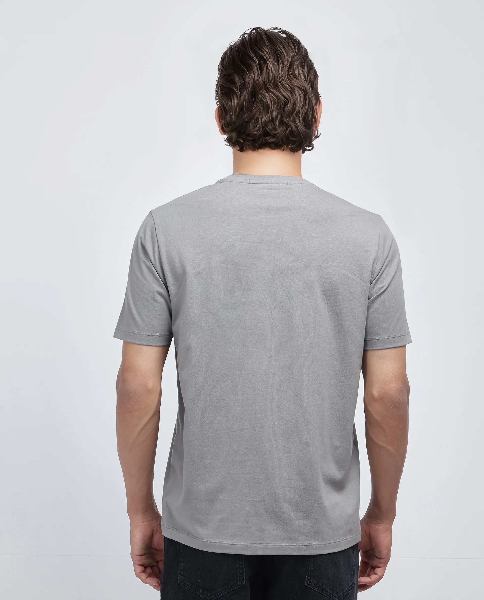 Rare Rabbit Men's Edit Dusky Grey Cotton Blend Graphic Print Regular Fit Half Sleeve Crew Neck T-Shirt