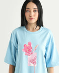 Rareism Women's Enof Blue Cotton Graphic Print Oversized T-Shirt