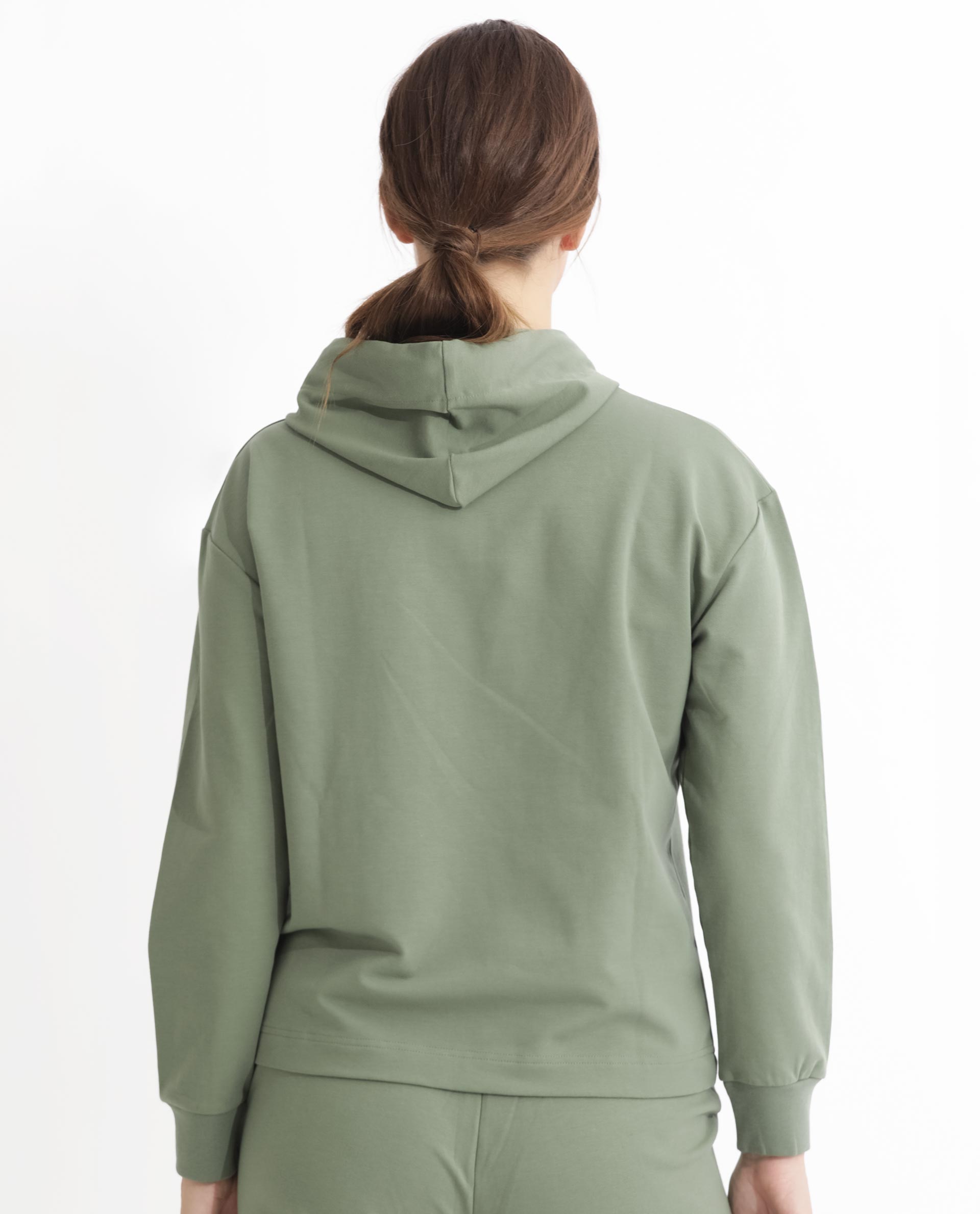 Rareism Women's Flynn Dusky Green Cotton Blend Hooded Plain Regular Fit Sweatshirt