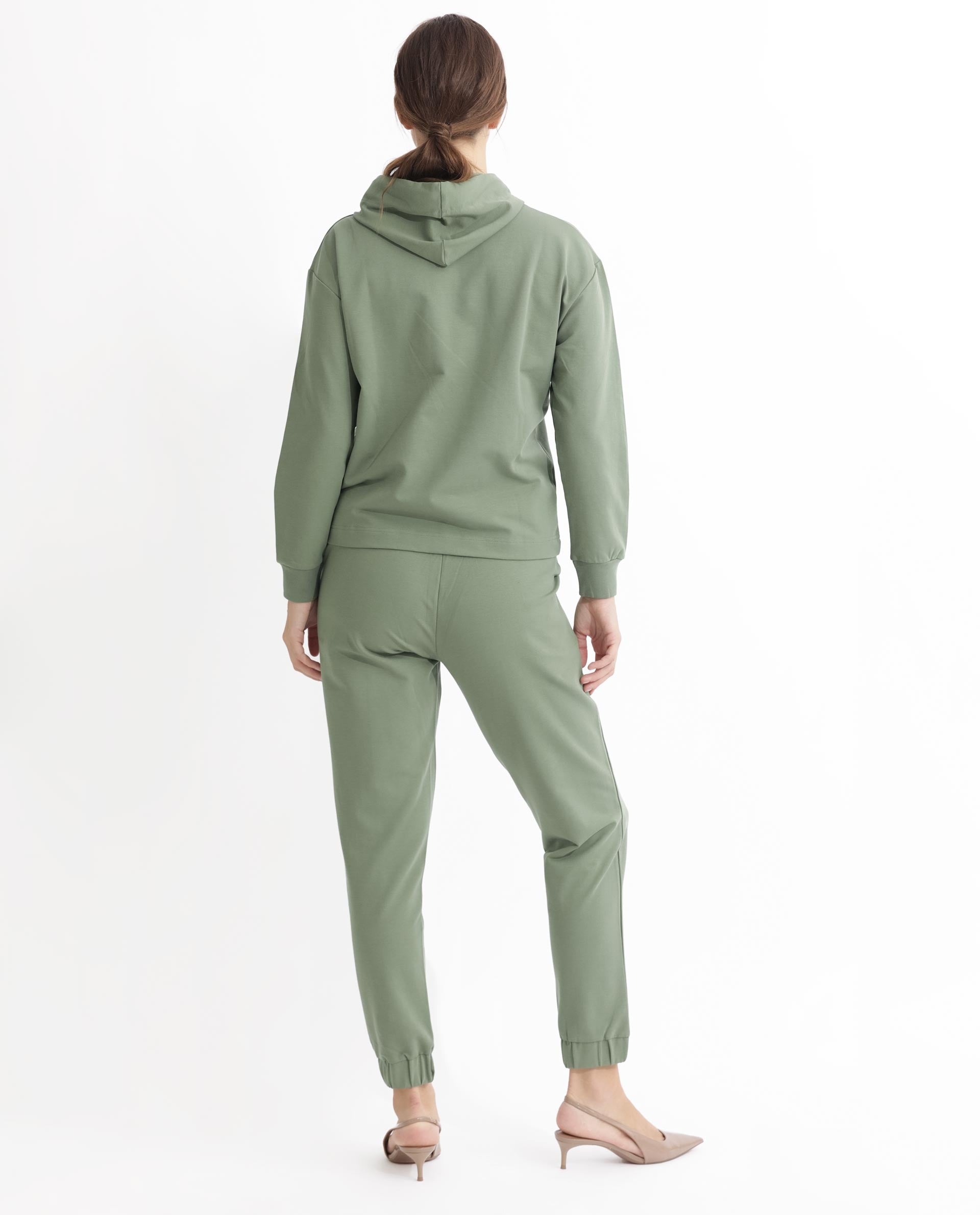 Rareism Women's Flynn Dusky Green Cotton Blend Hooded Plain Regular Fit Sweatshirt