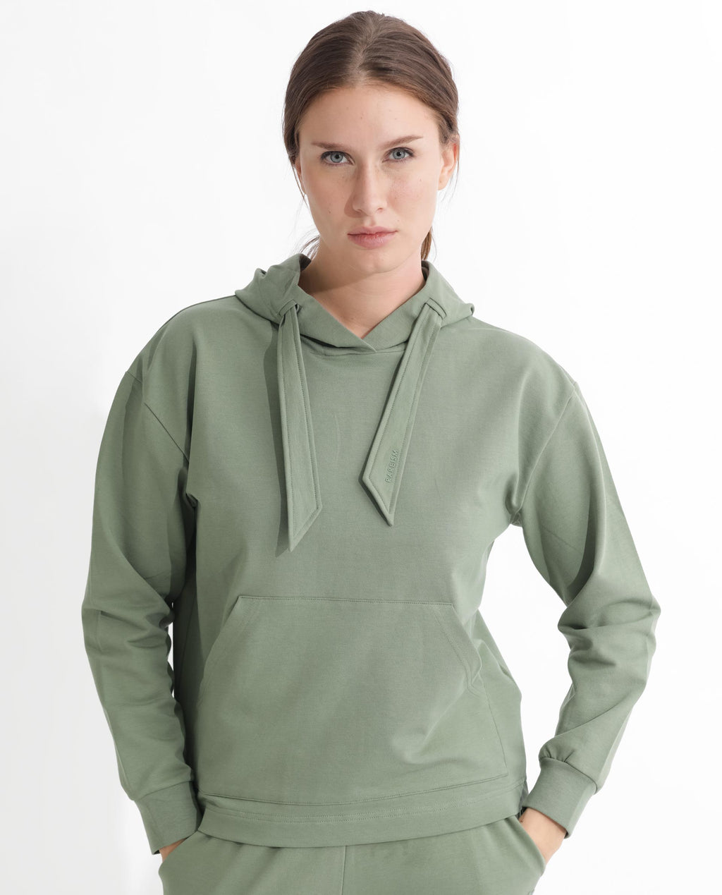 Rareism Women's Flynn Dusky Green Cotton Blend Hooded Plain Regular Fit Sweatshirt