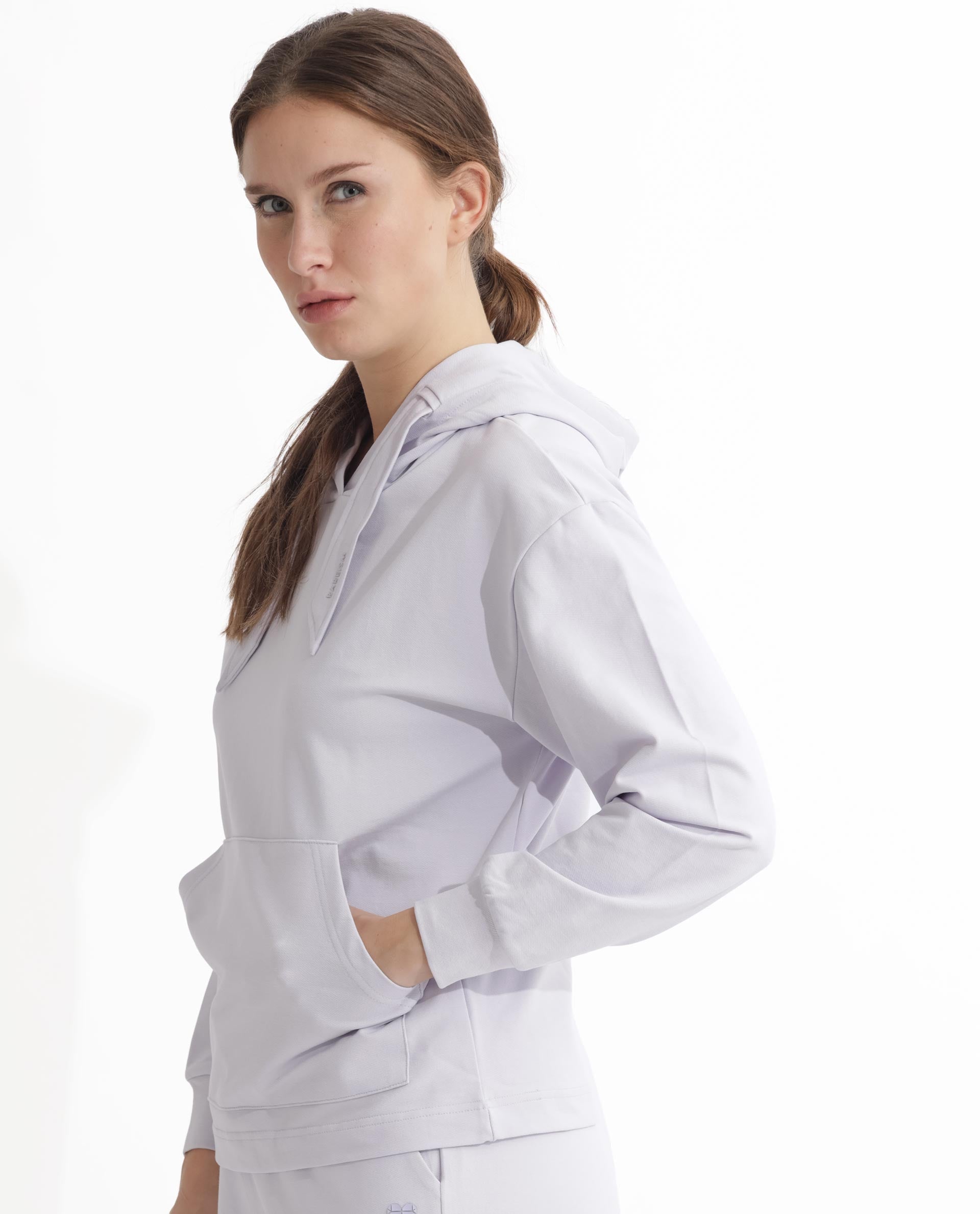 Rareism Women's Flynn Pastel Purple Cotton Blend Hooded Plain Regular Fit Sweatshirt