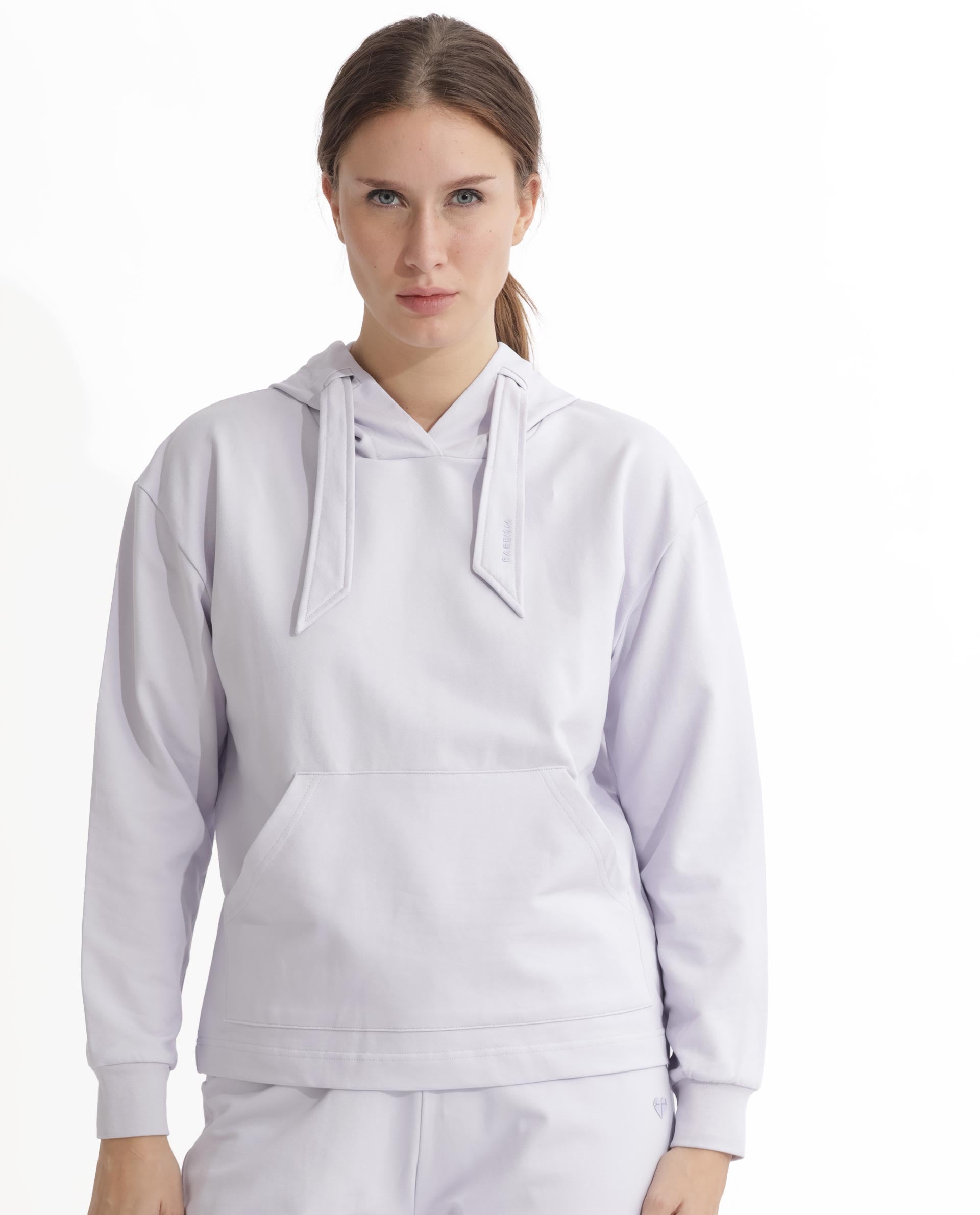 Rareism Women's Flynn Pastel Purple Cotton Blend Hooded Plain Regular Fit Sweatshirt