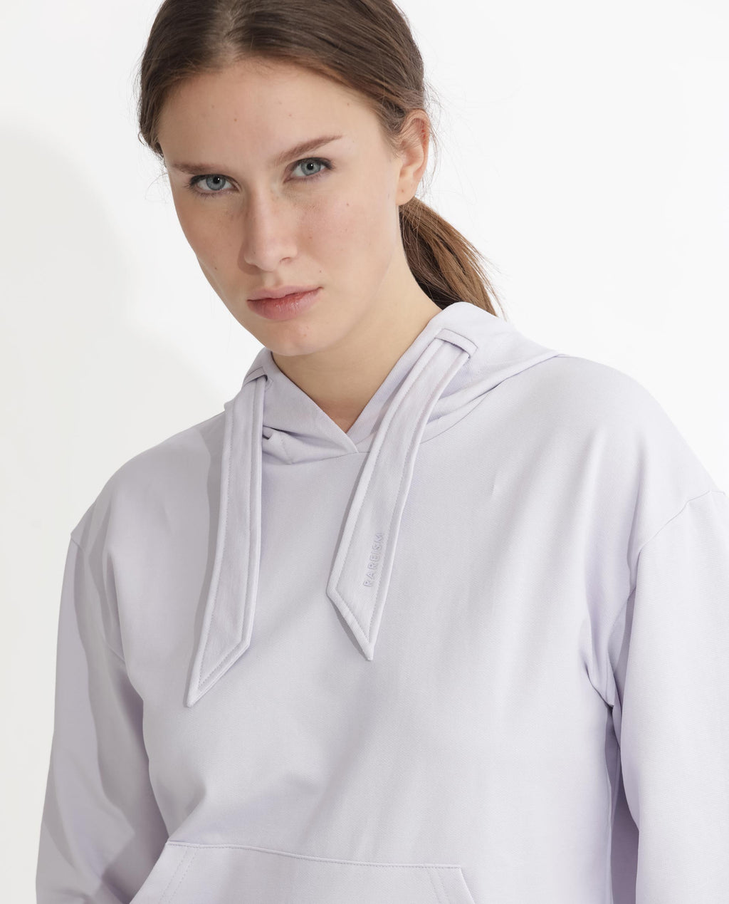 Rareism Women's Flynn Pastel Purple Cotton Blend Hooded Plain Regular Fit Sweatshirt