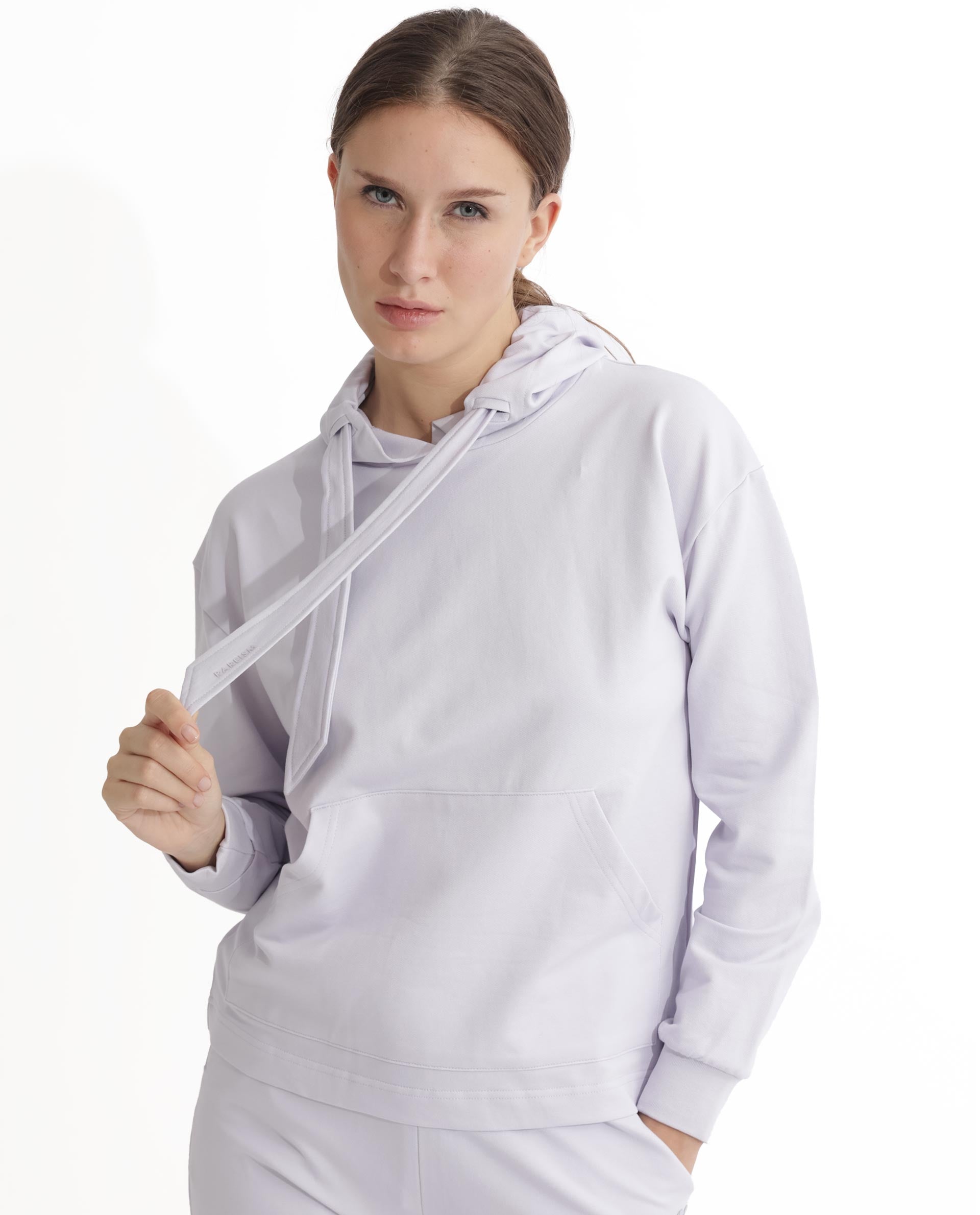 Rareism Women's Flynn Pastel Purple Cotton Blend Hooded Plain Regular Fit Sweatshirt