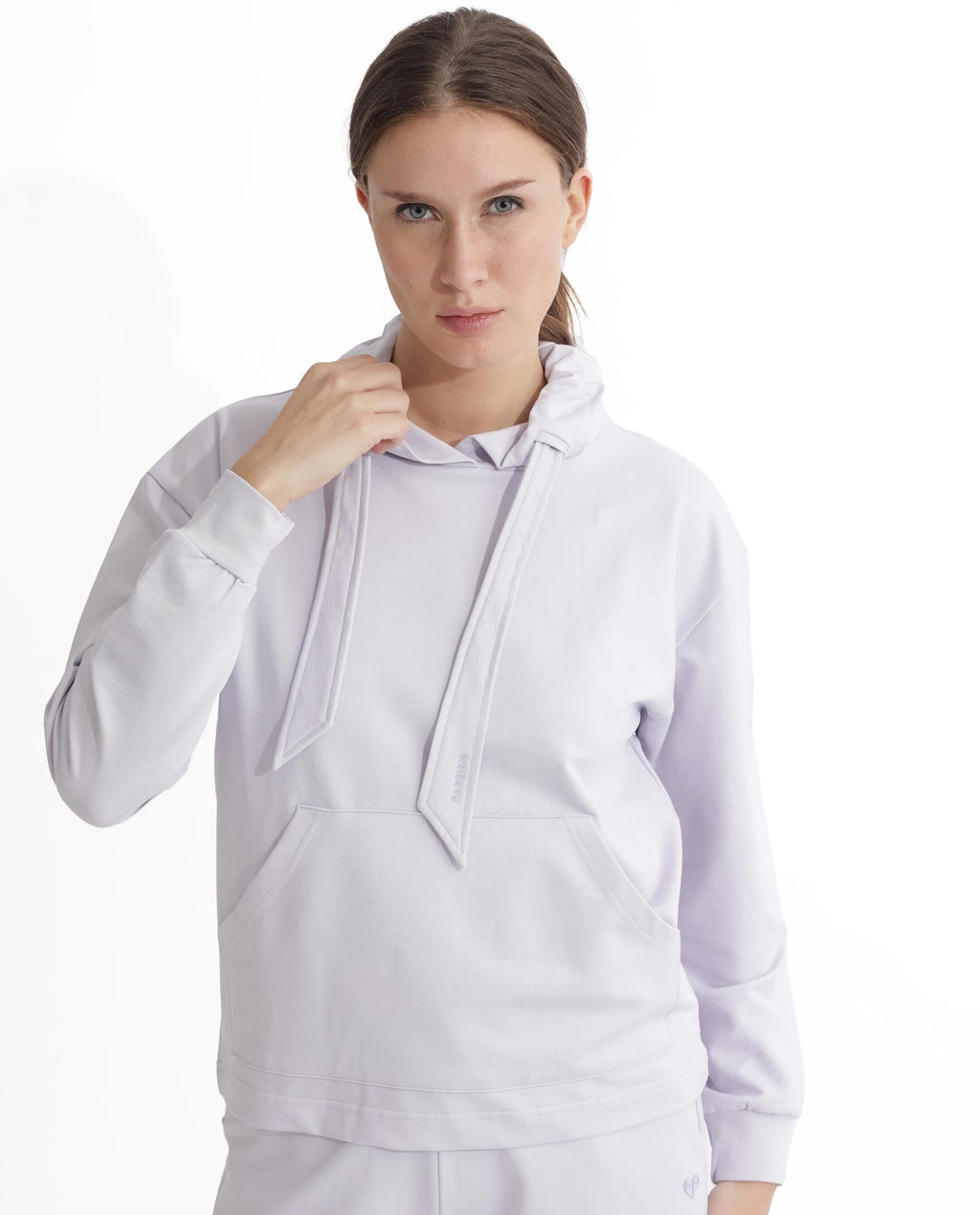 Rareism Women's Flynn Pastel Purple Cotton Blend Hooded Plain Regular Fit Sweatshirt