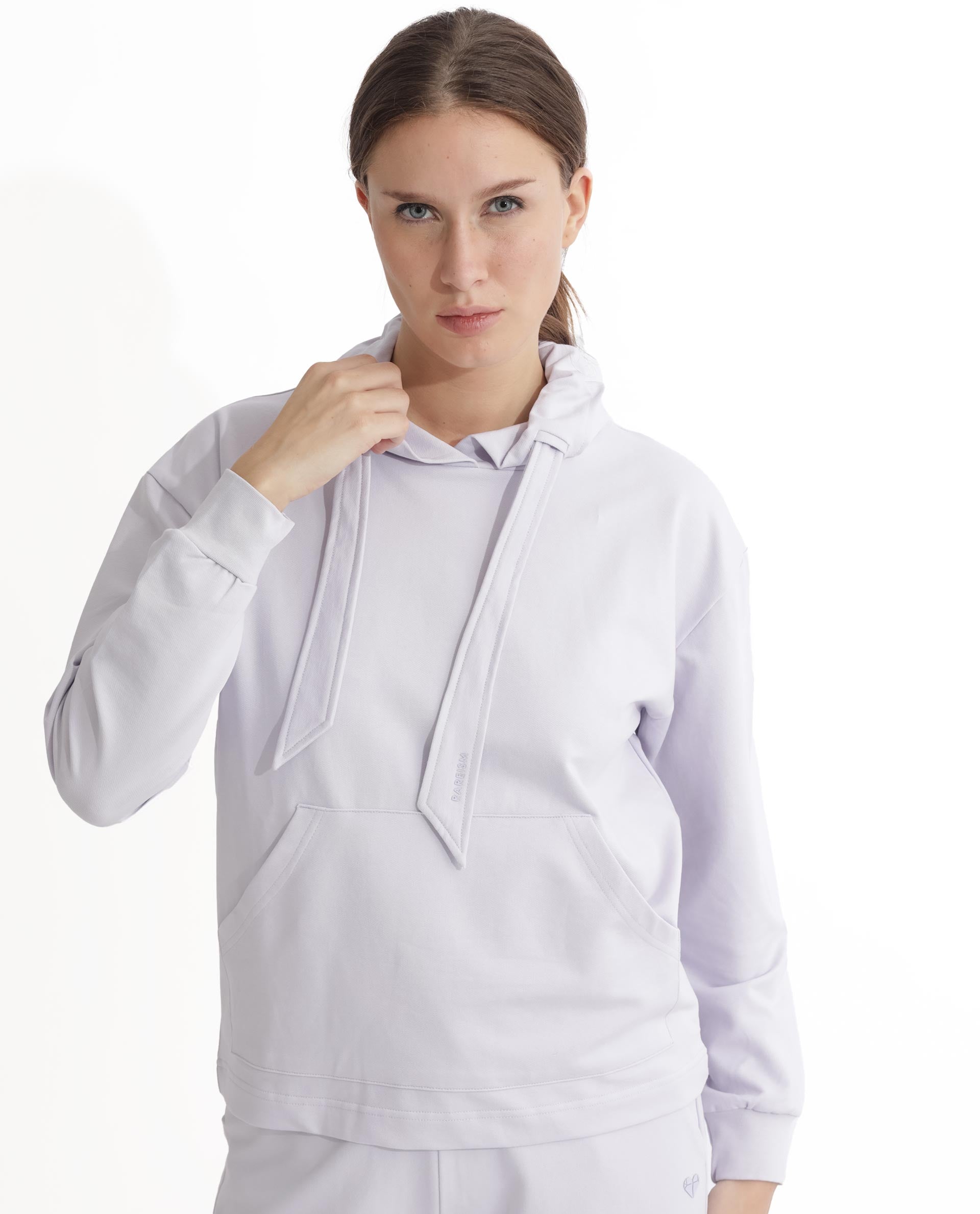 Rareism Women's Flynn Pastel Purple Cotton Blend Hooded Plain Regular Fit Sweatshirt