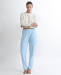 Rareism Women's Fronk Light Blue Polyester Blend Plain Ankle Length Tailored Track Pant