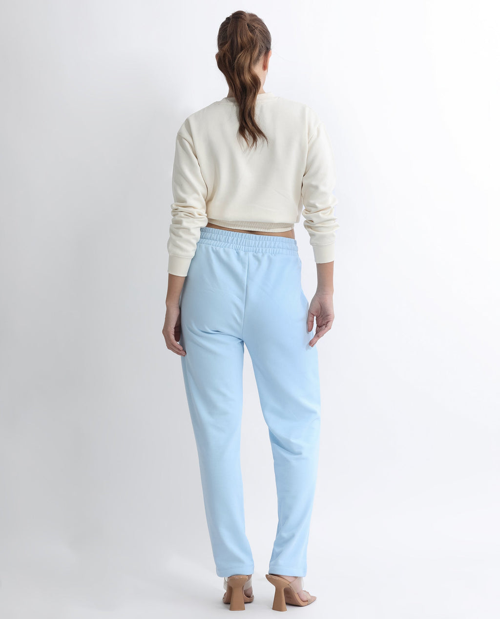 Rareism Women's Fronk Light Blue Polyester Blend Plain Ankle Length Tailored Track Pant
