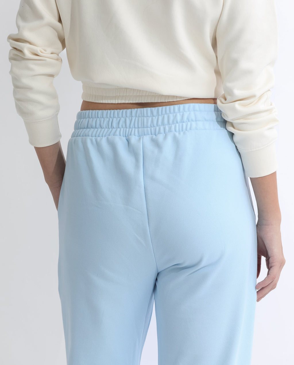 Rareism Women's Fronk Light Blue Polyester Blend Plain Ankle Length Tailored Track Pant