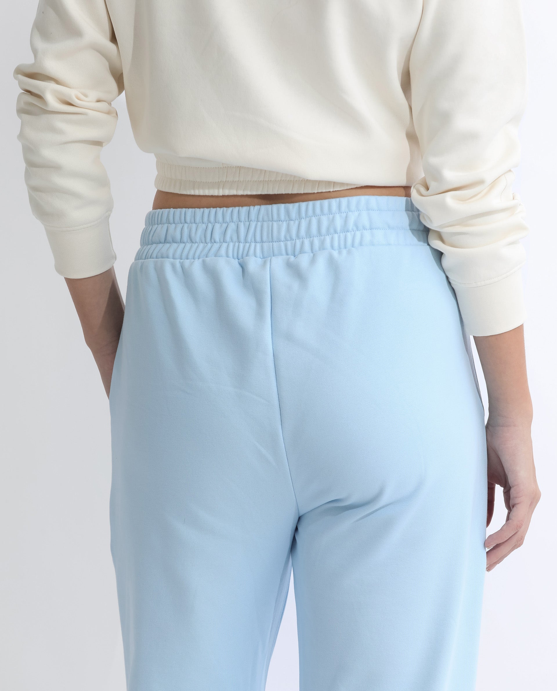 Rareism Women's Fronk Light Blue Polyester Blend Plain Ankle Length Tailored Track Pant