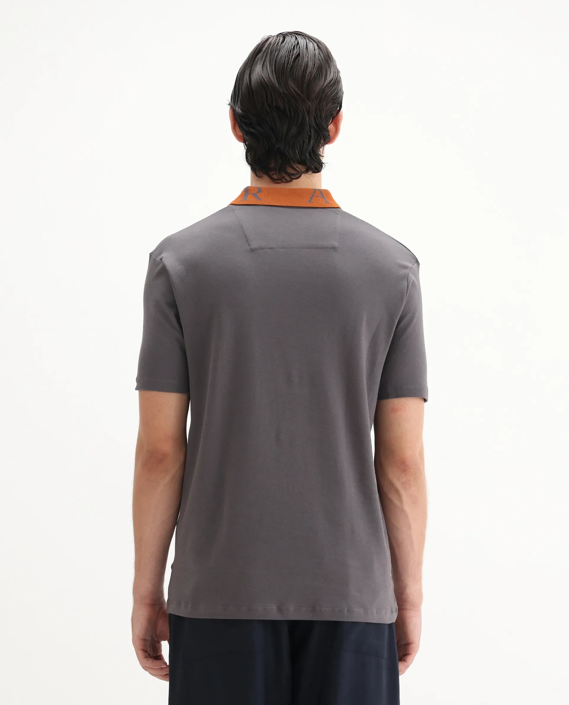 Rare Rabbit Men's Frow Grey Cotton Plain Regular Fit Half Sleeve Polo