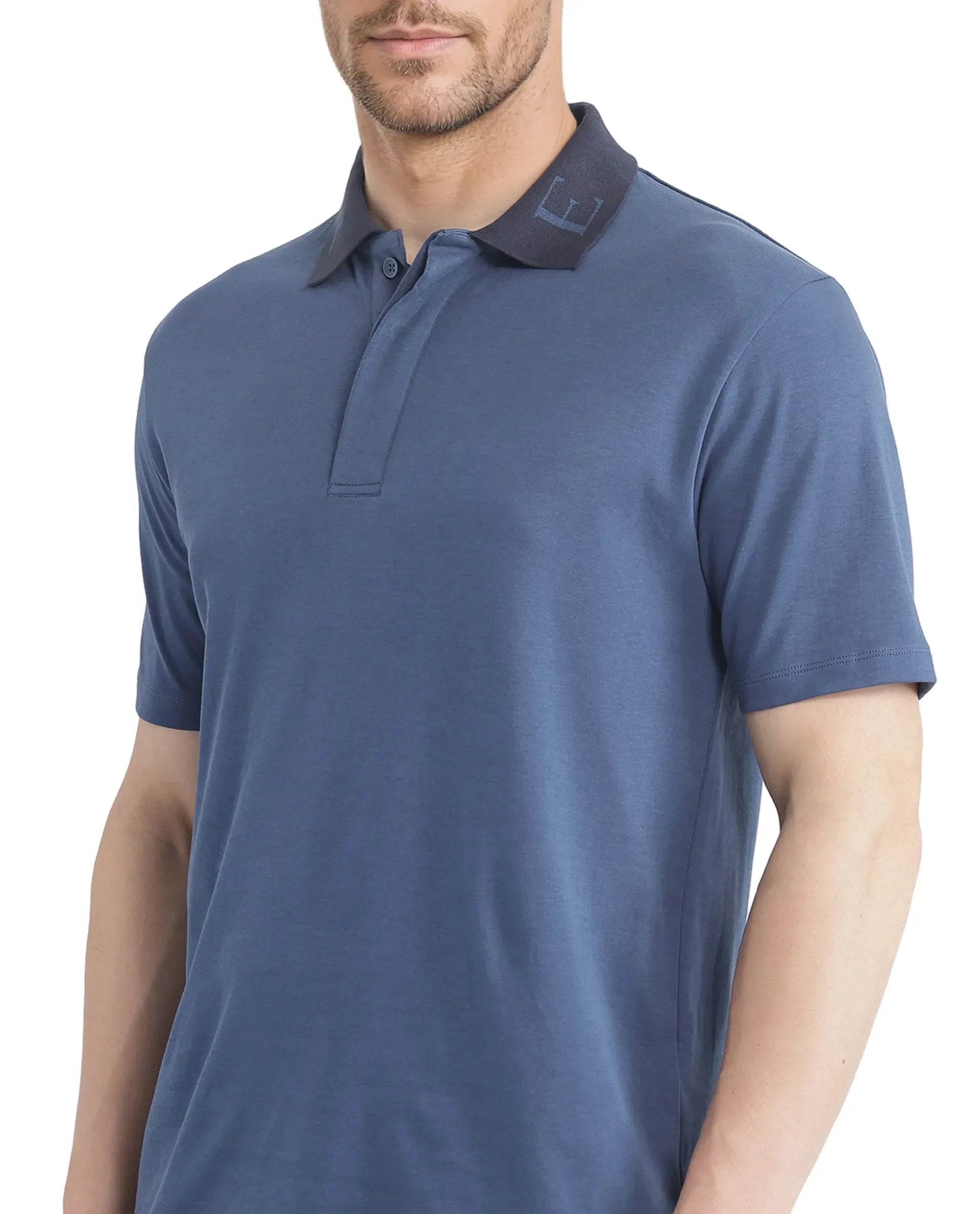 Rare Rabbit Men's Frow Light Blue Cotton Plain Regular Fit Half Sleeve Polo