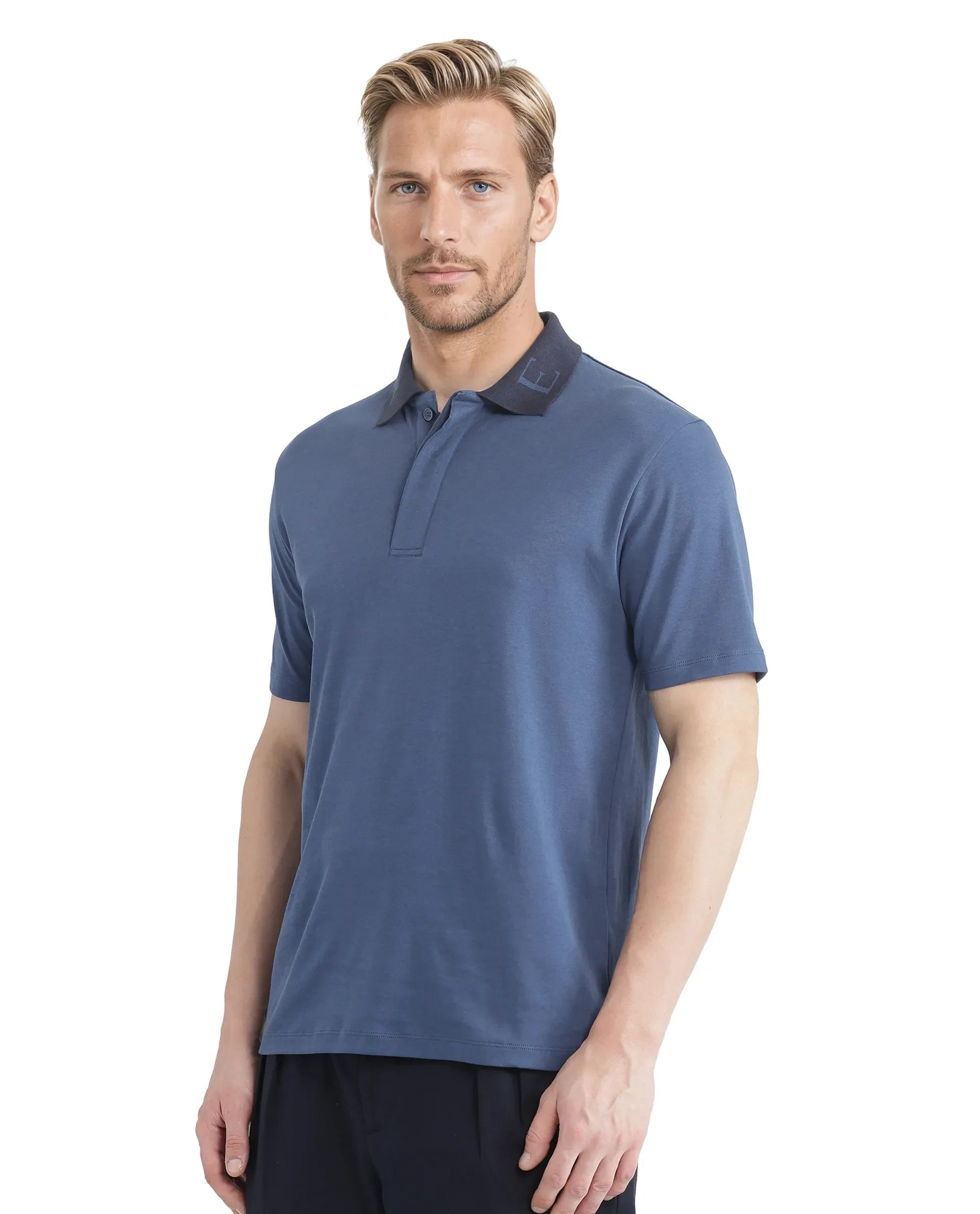 Rare Rabbit Men's Frow Light Blue Cotton Plain Regular Fit Half Sleeve Polo