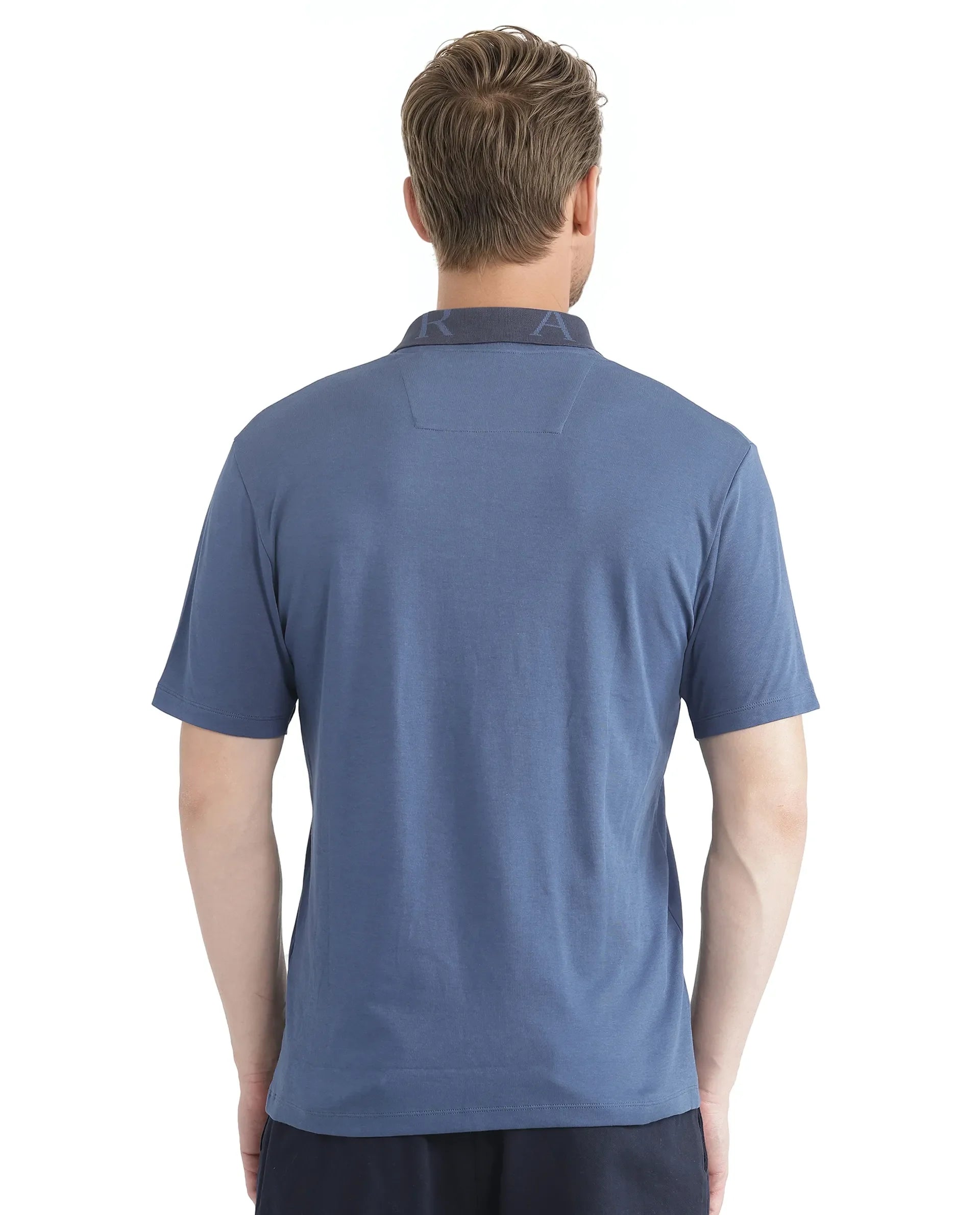 Rare Rabbit Men's Frow Light Blue Cotton Plain Regular Fit Half Sleeve Polo