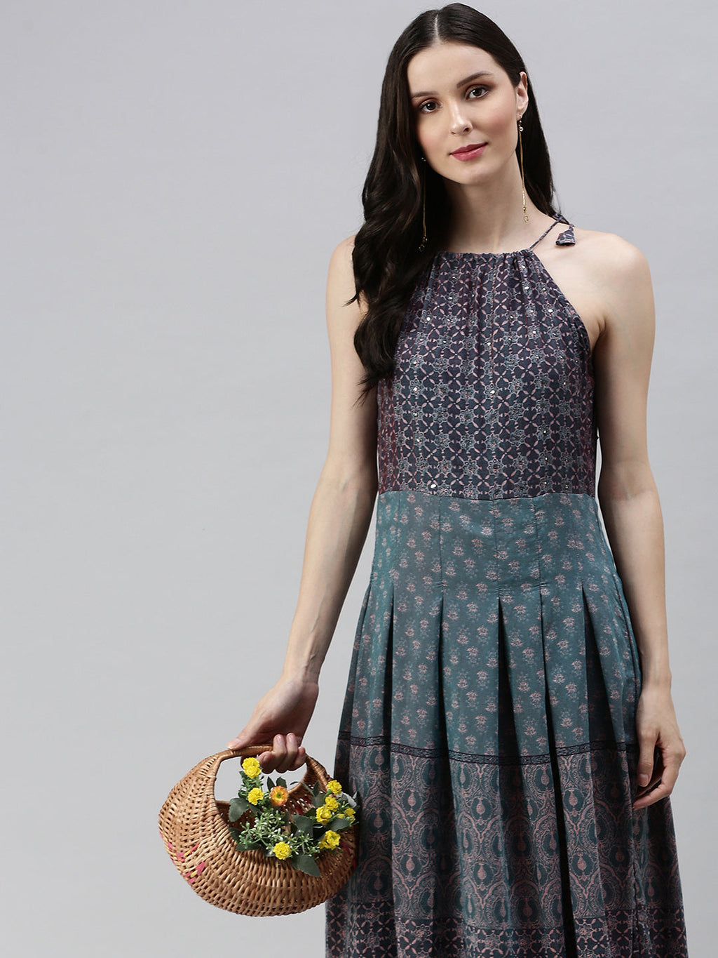 Women's Turquoise Blue Printed A-Line Kurta