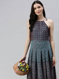 Women's Turquoise Blue Printed A-Line Kurta