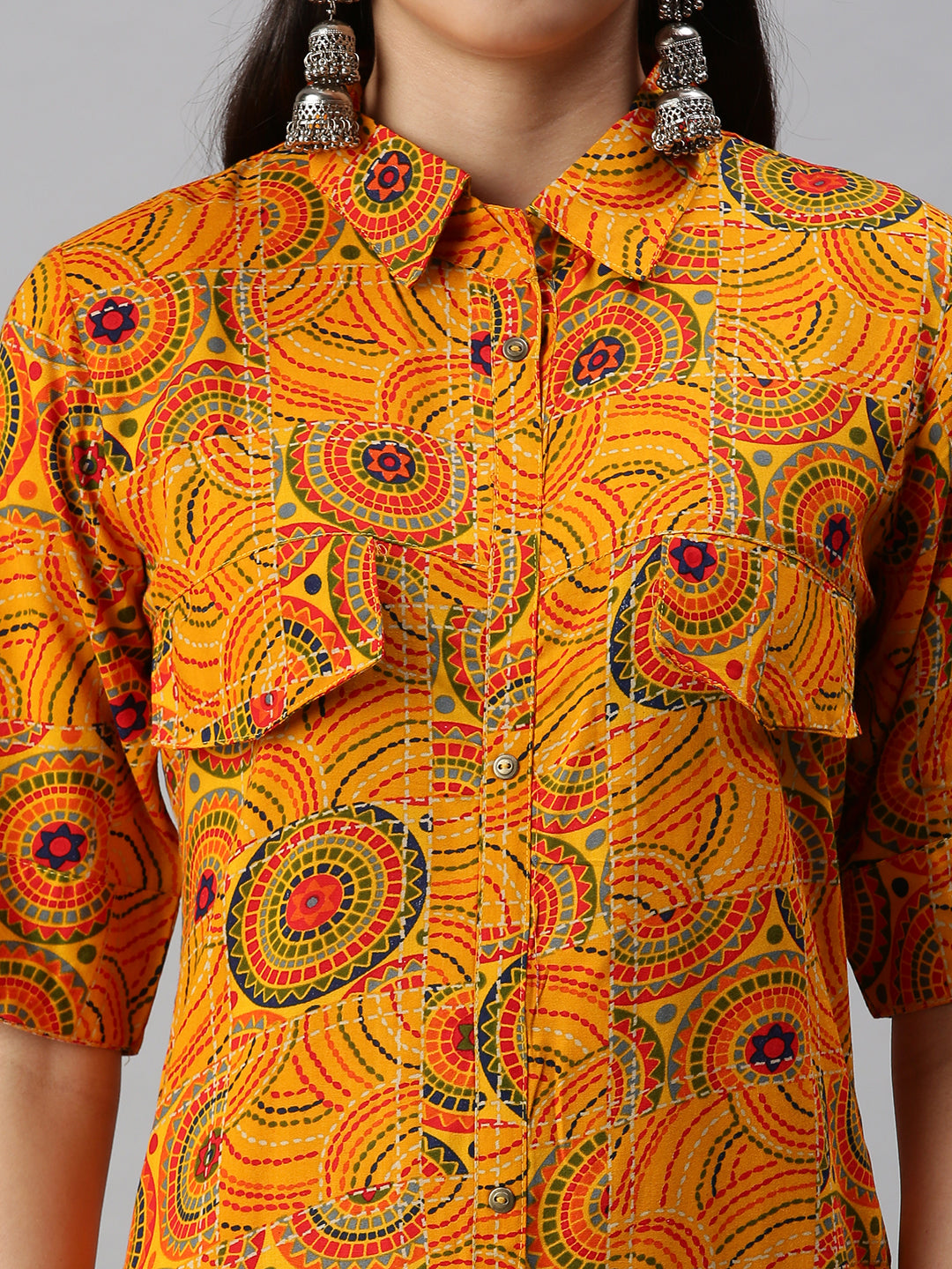 Women's Yellow Ethnic Motifs Printed Cotton Straight Kurta
