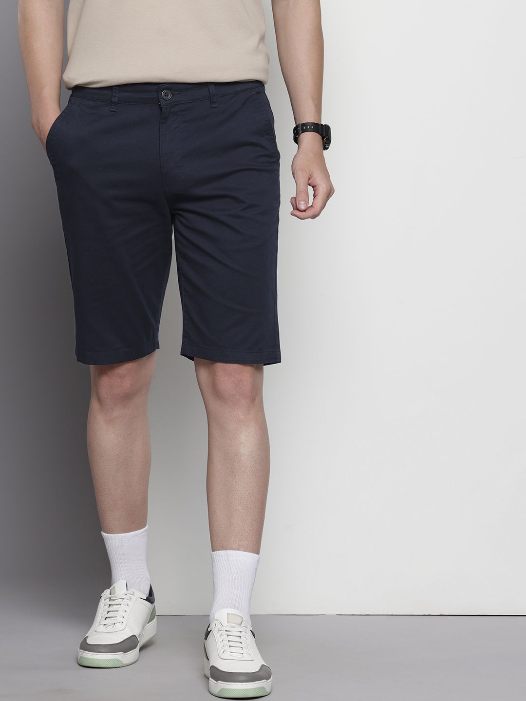 Men's Navy Regular Fit Solid Casual Shorts
