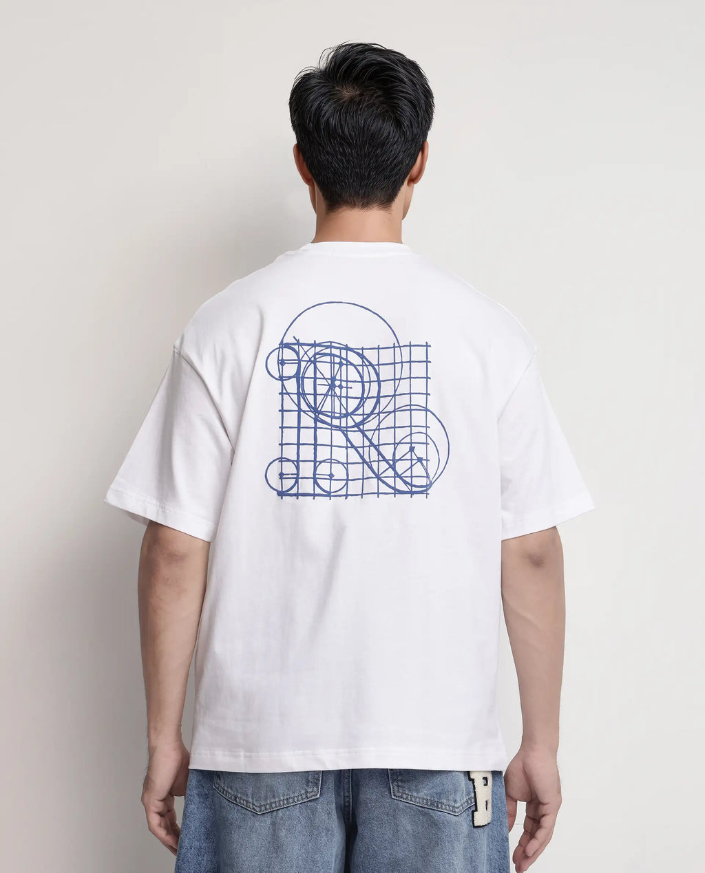 Rare Rabbit Men's Geon White Cotton Graphic Print Oversized Fit Half Sleeve Crew Neck T-Shirt