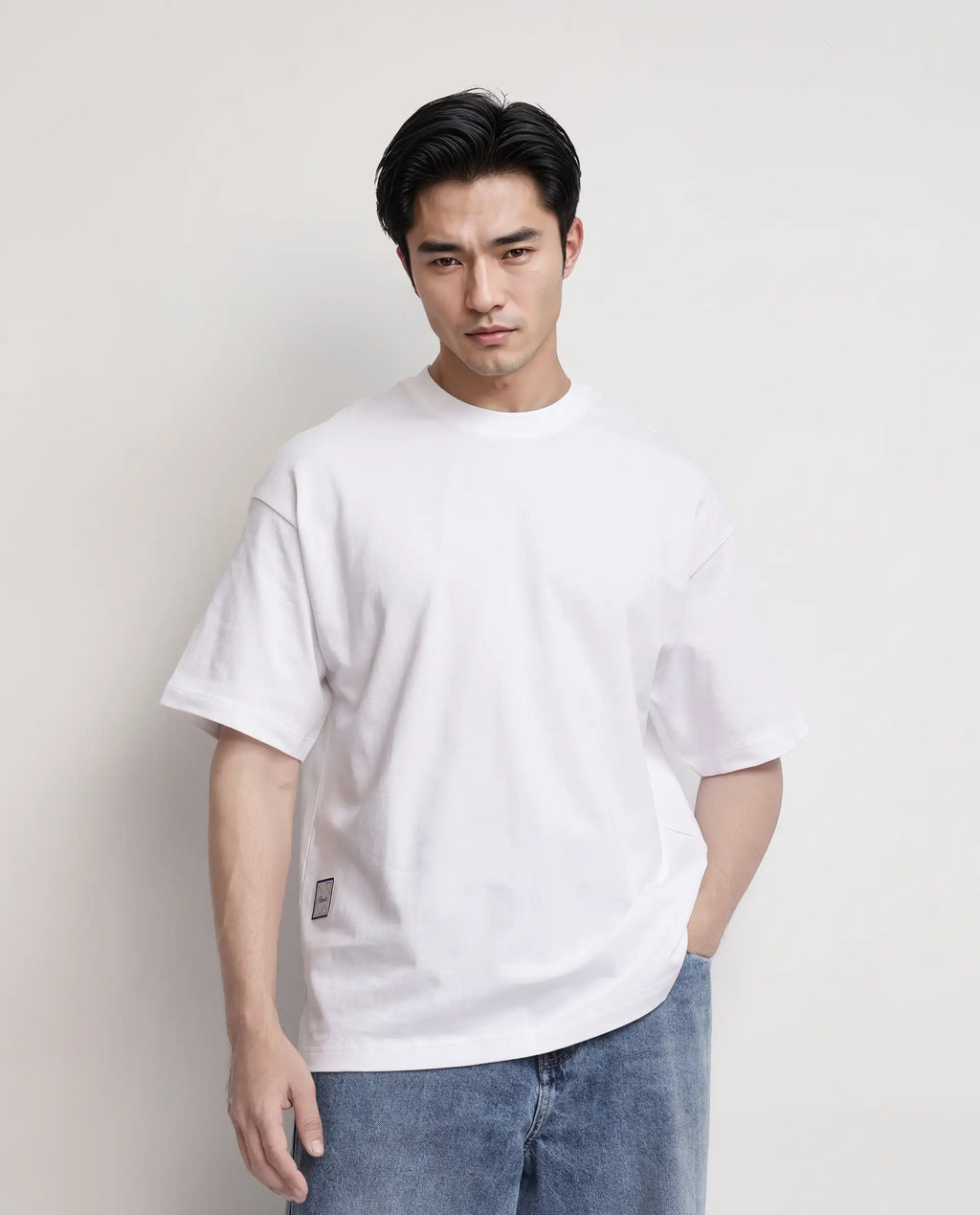 Rare Rabbit Men's Geon White Cotton Graphic Print Oversized Fit Half Sleeve Crew Neck T-Shirt