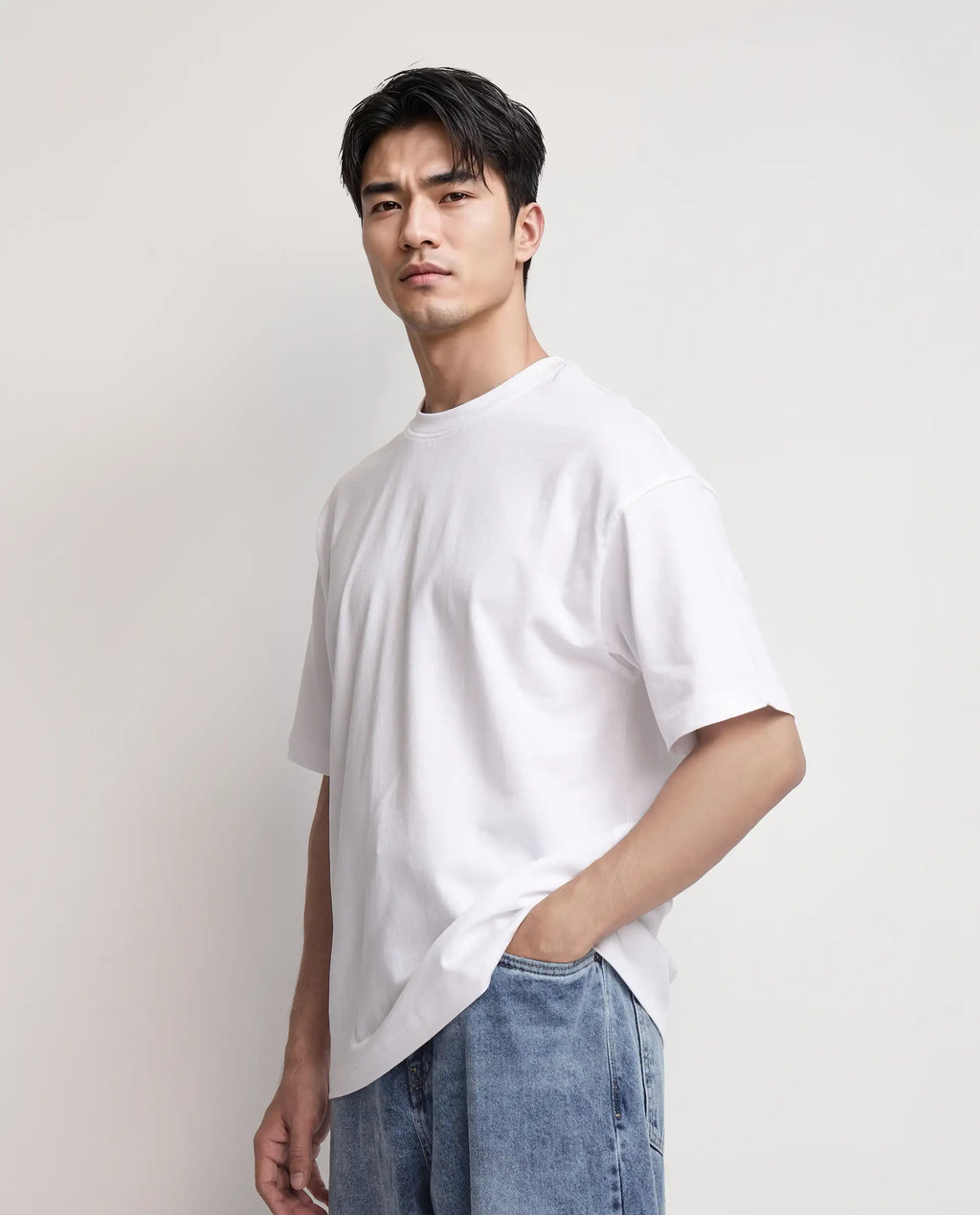 Rare Rabbit Men's Geon White Cotton Graphic Print Oversized Fit Half Sleeve Crew Neck T-Shirt