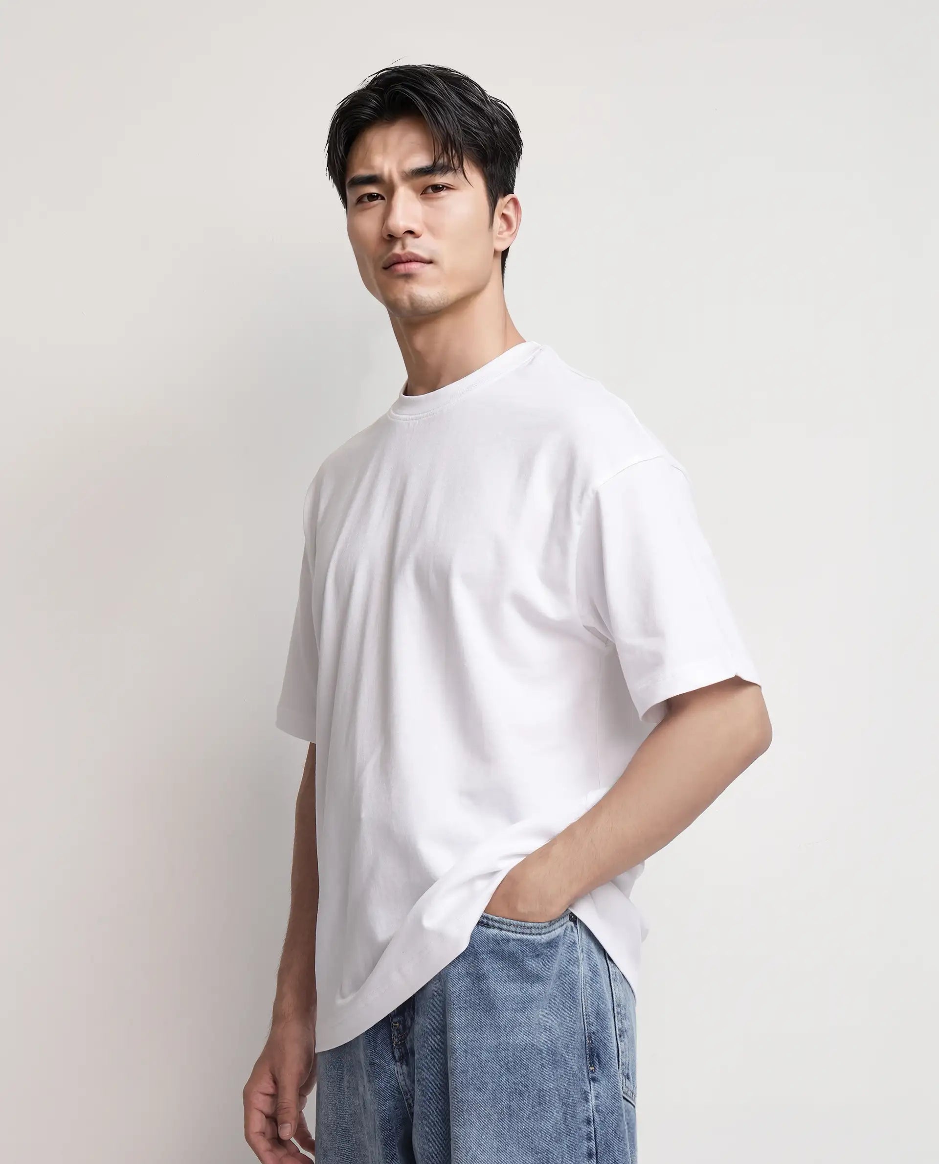 Rare Rabbit Men's Geon White Cotton Graphic Print Oversized Fit Half Sleeve Crew Neck T-Shirt