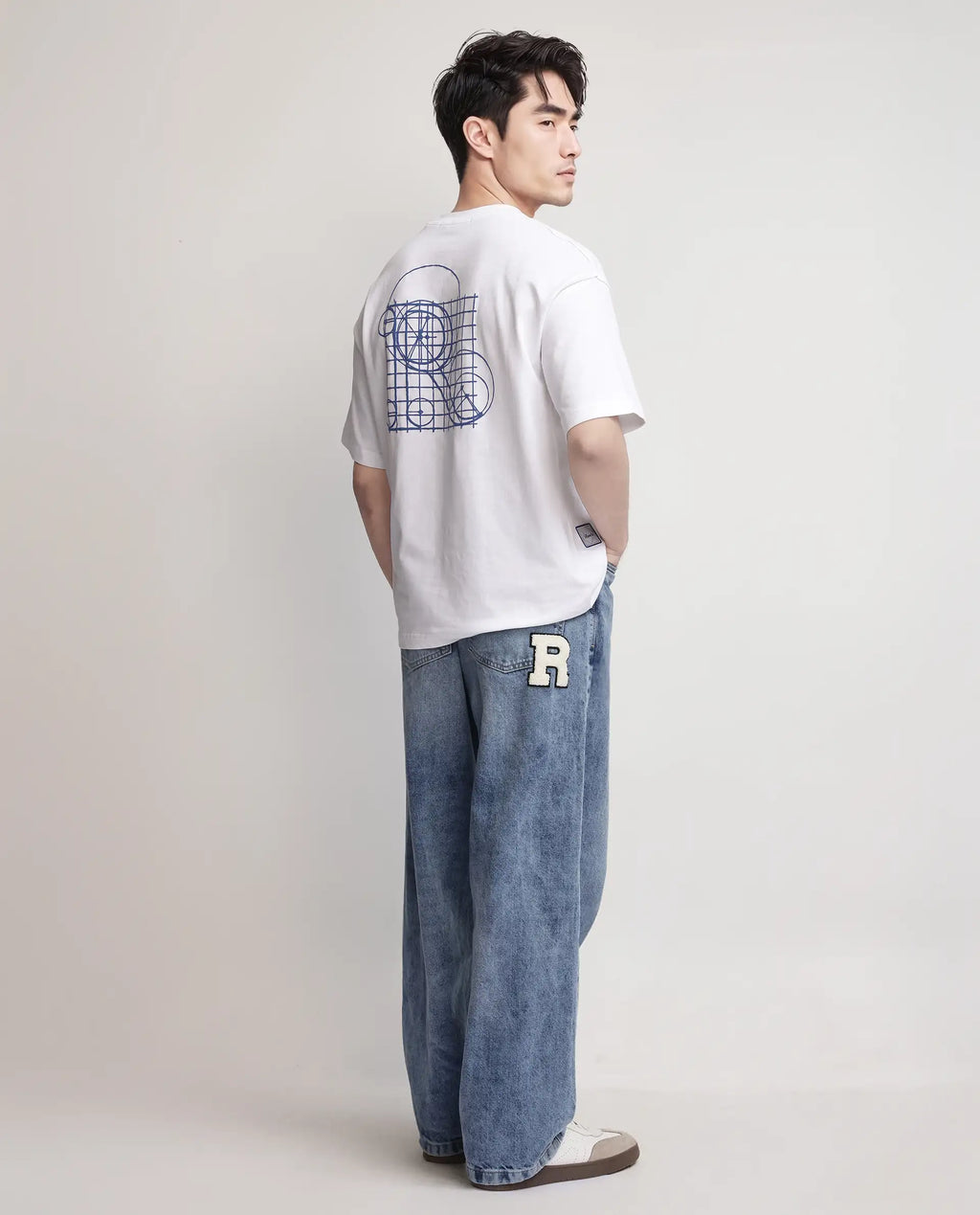 Rare Rabbit Men's Geon White Cotton Graphic Print Oversized Fit Half Sleeve Crew Neck T-Shirt
