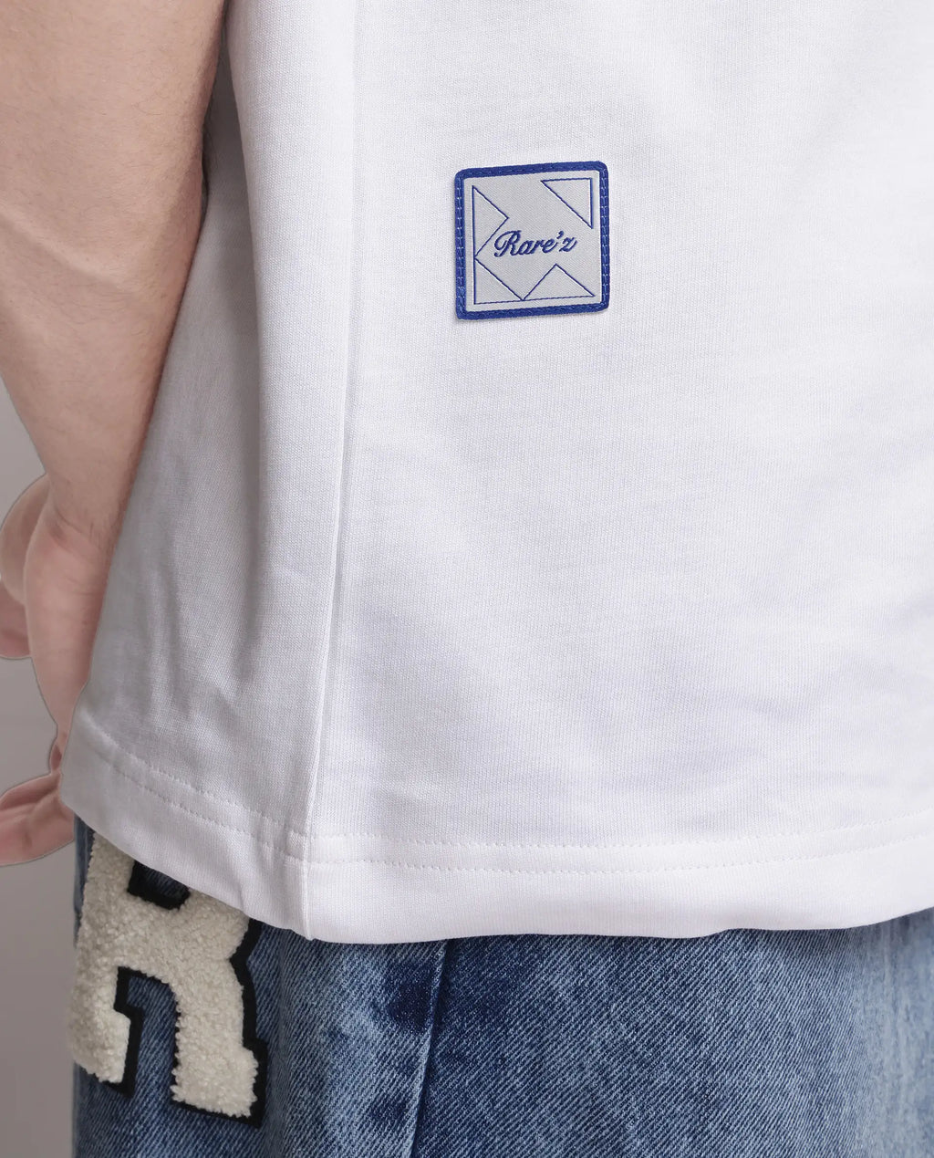 Rare Rabbit Men's Geon White Cotton Graphic Print Oversized Fit Half Sleeve Crew Neck T-Shirt