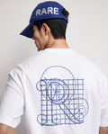 Rare Rabbit Men's Geon White Cotton Graphic Print Oversized Fit Half Sleeve Crew Neck T-Shirt