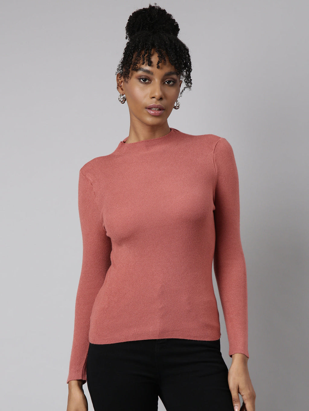 Women's Rust High Neck Fitted Top