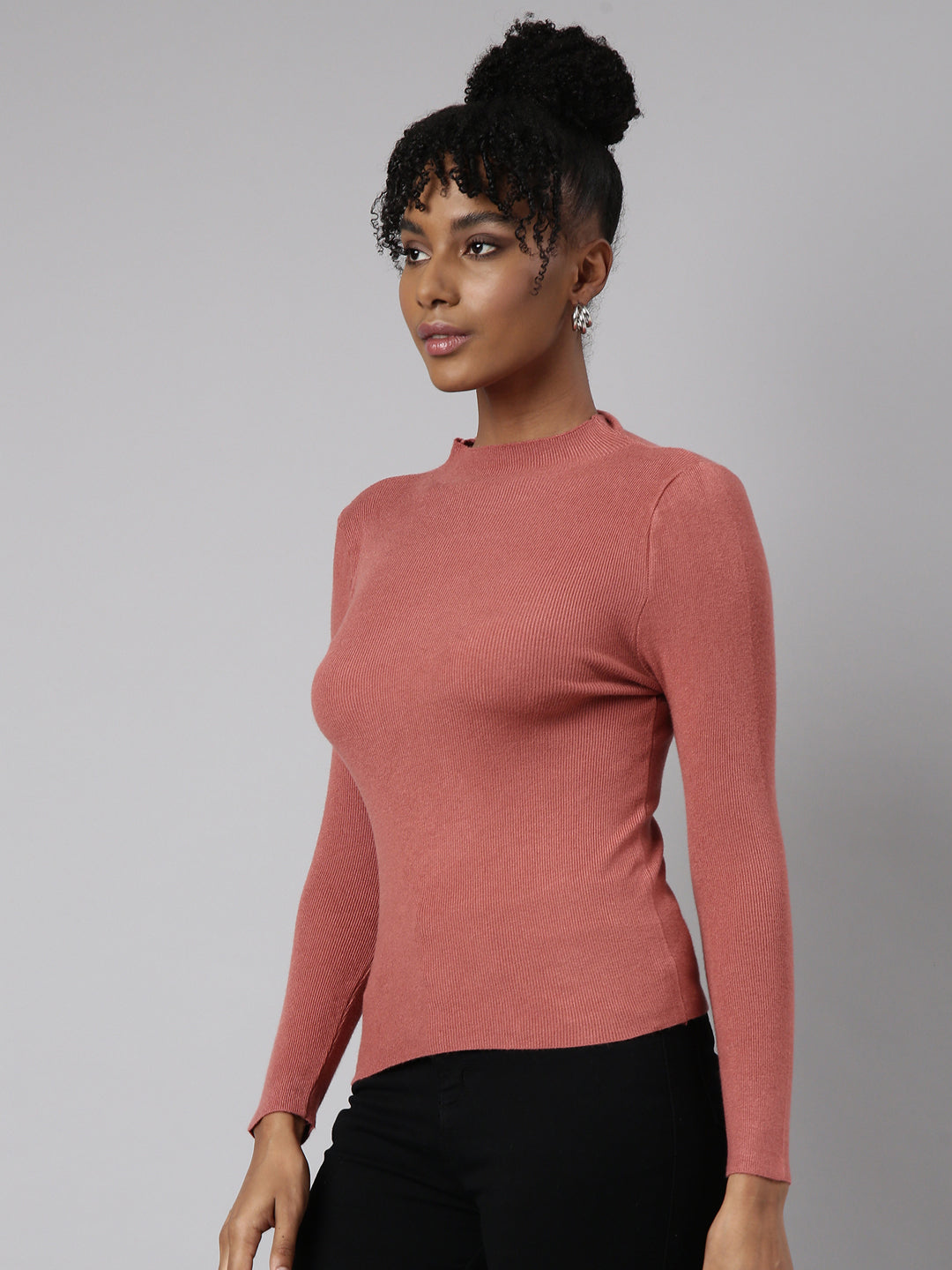 Women's Rust High Neck Fitted Top