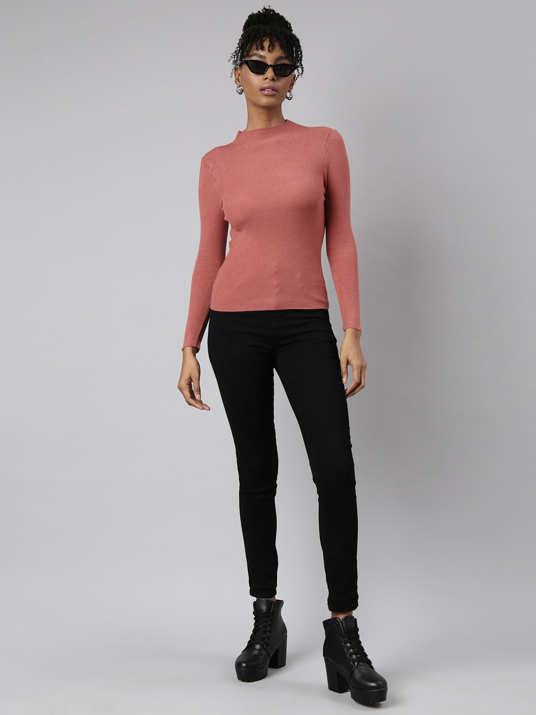 Women's Rust High Neck Fitted Top