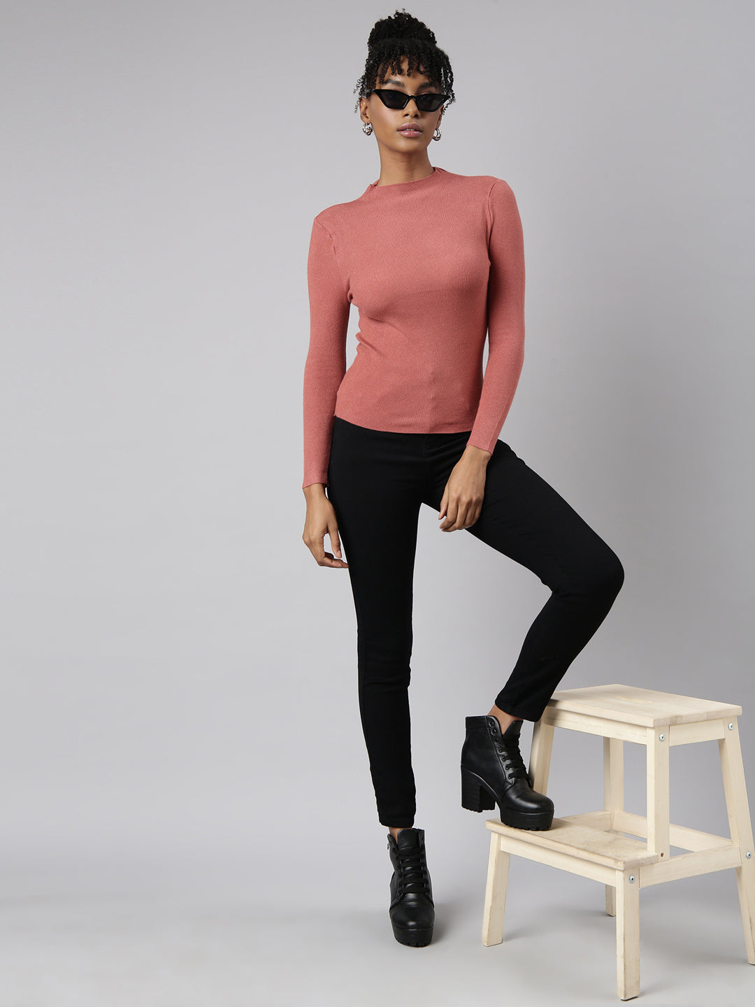 Women's Rust High Neck Fitted Top