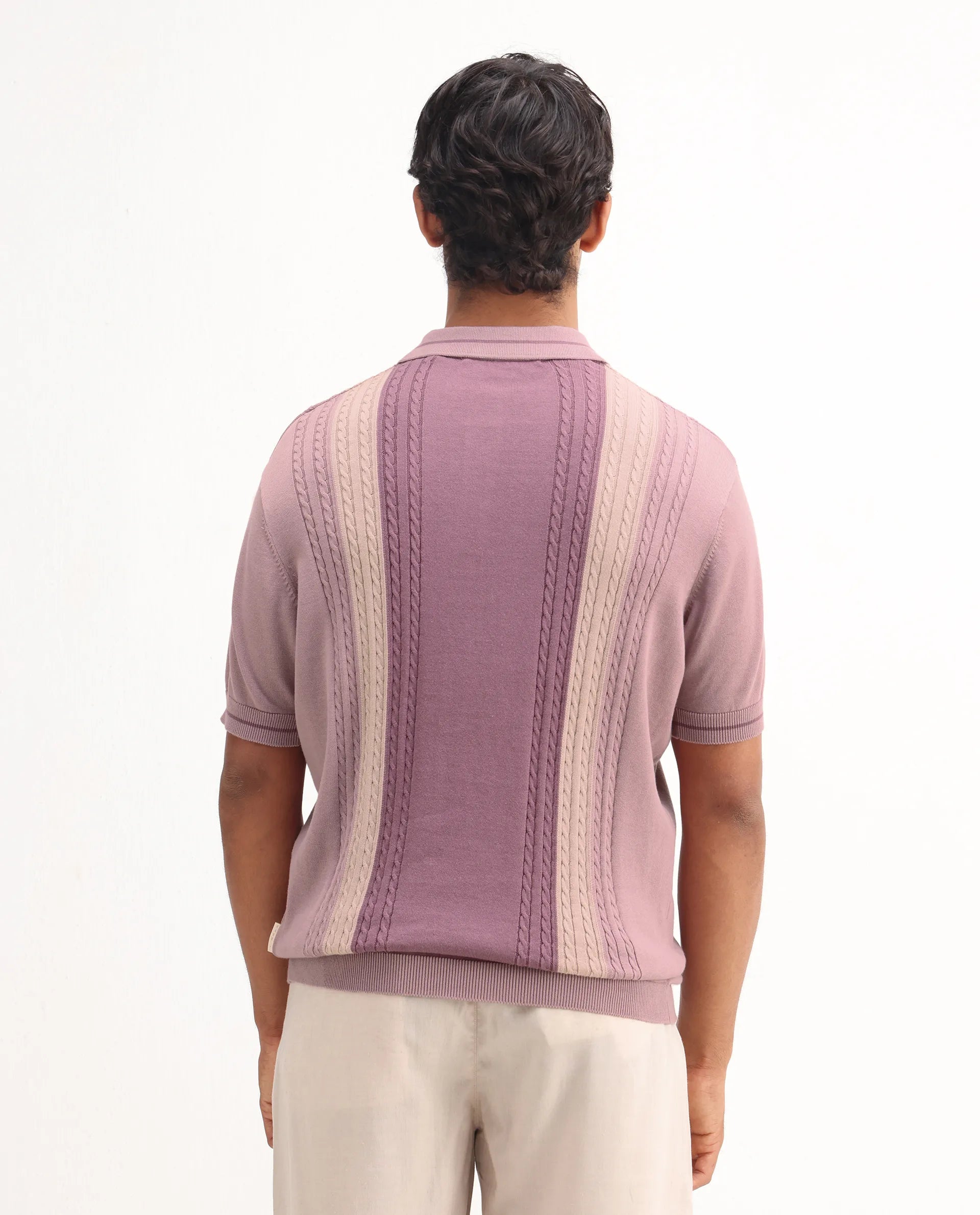 Rare Rabbit Men's Giff Dusky Pink Cotton Textured Regular Fit Half Sleeve Polo